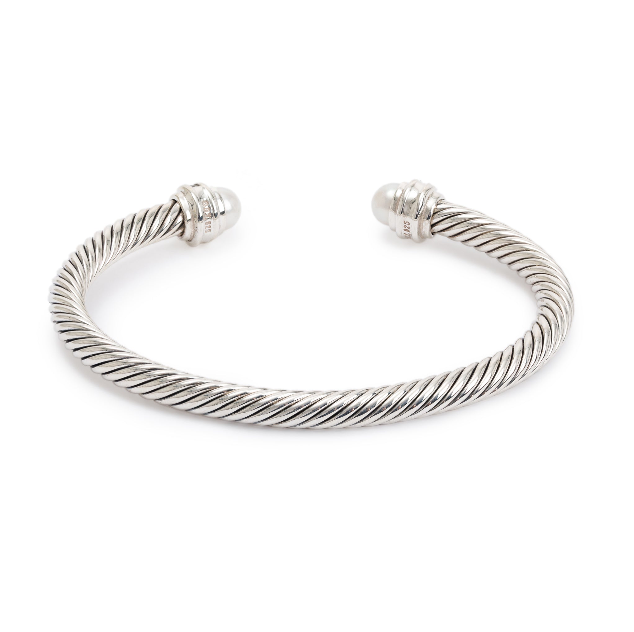 David Yurman Sterling Silver 5 MM Cable Classics Bracelet with Pearls & Diamonds