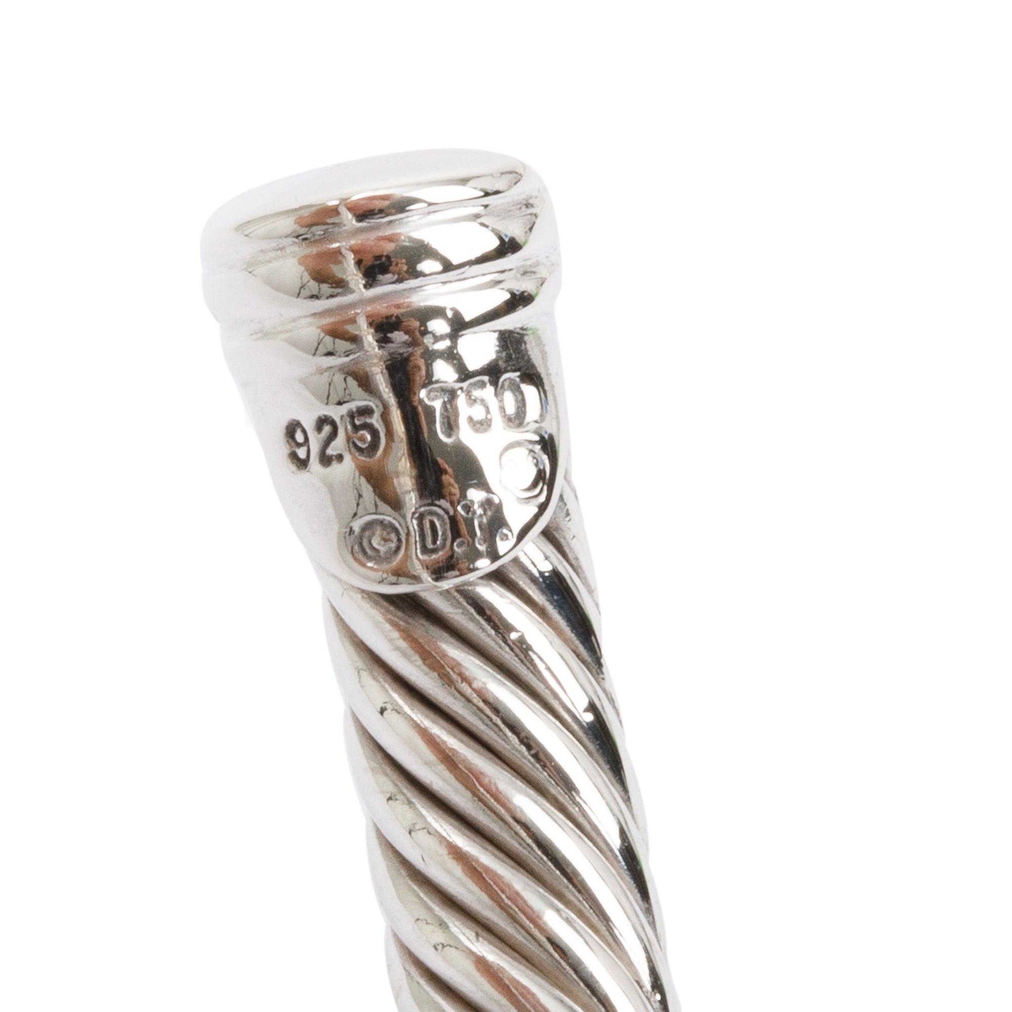 David Yurman Sterling Silver 5MM Classic Cable Diamond Station Cuff Bracelet