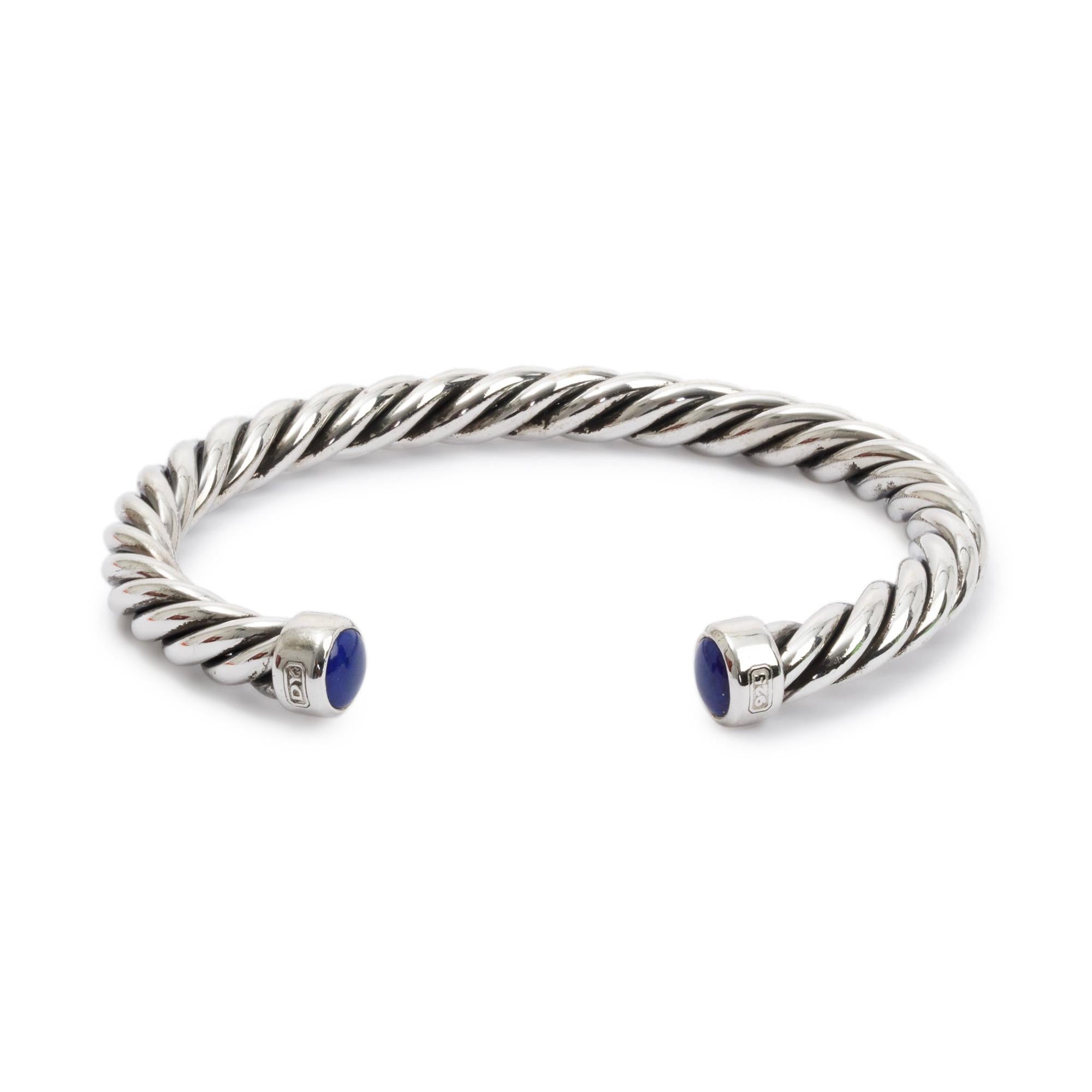 David Yurman Sterling Silver 6MM Cable Cuff Bracelet with Lapis Lazuli