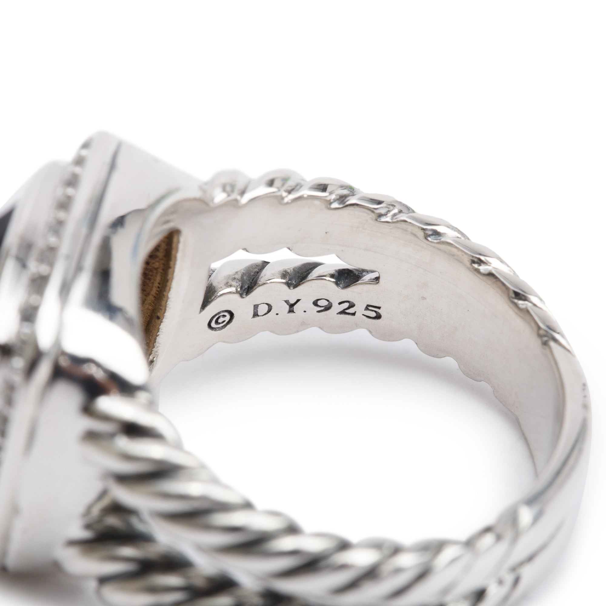 David Yurman Sterling Silver Albion Ring with Black Onyx & Diamonds, 11 MM Size 6.75