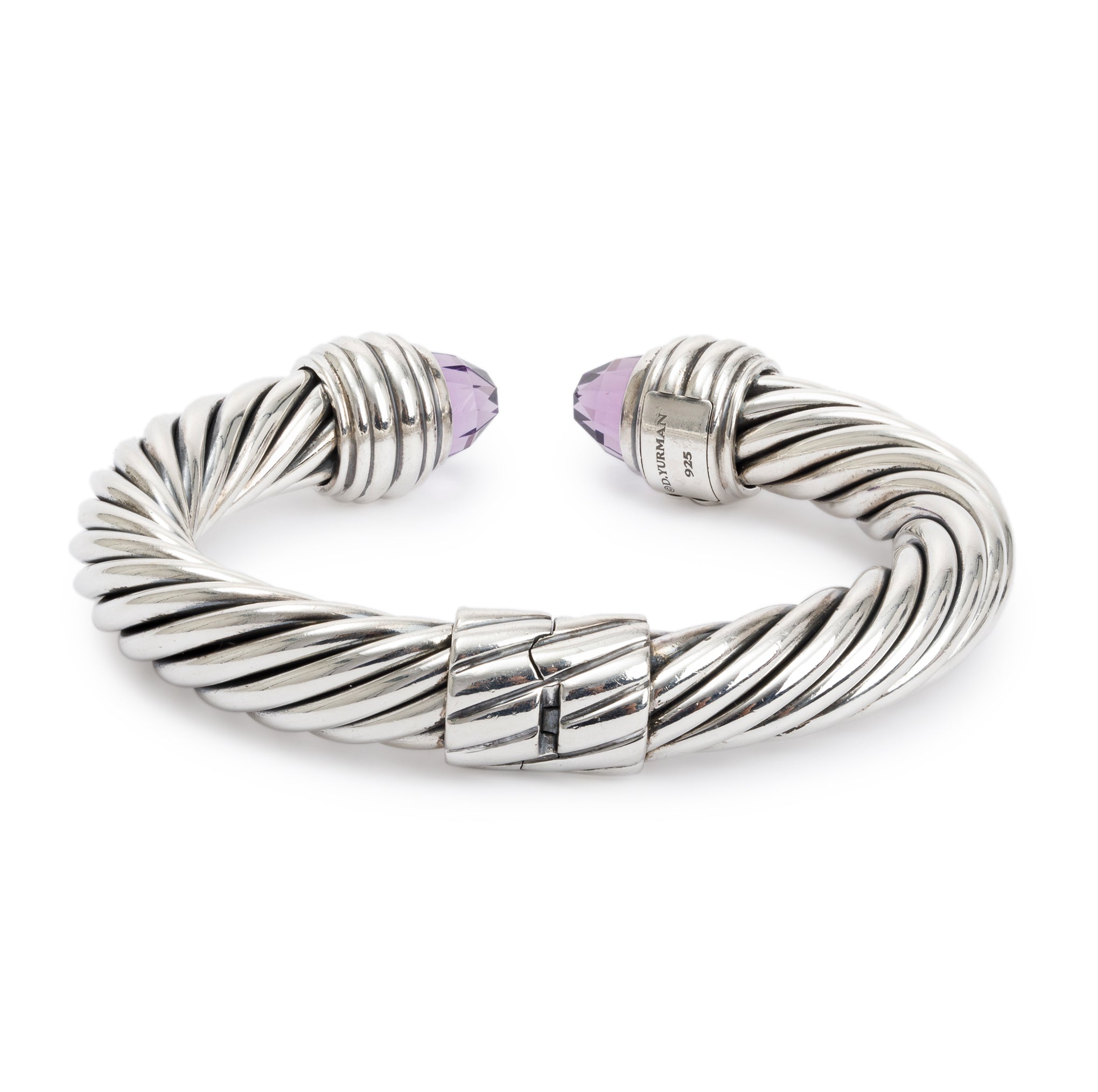 David Yurman Sterling Silver Amethyst 10MM Cable Cuff Bracelet