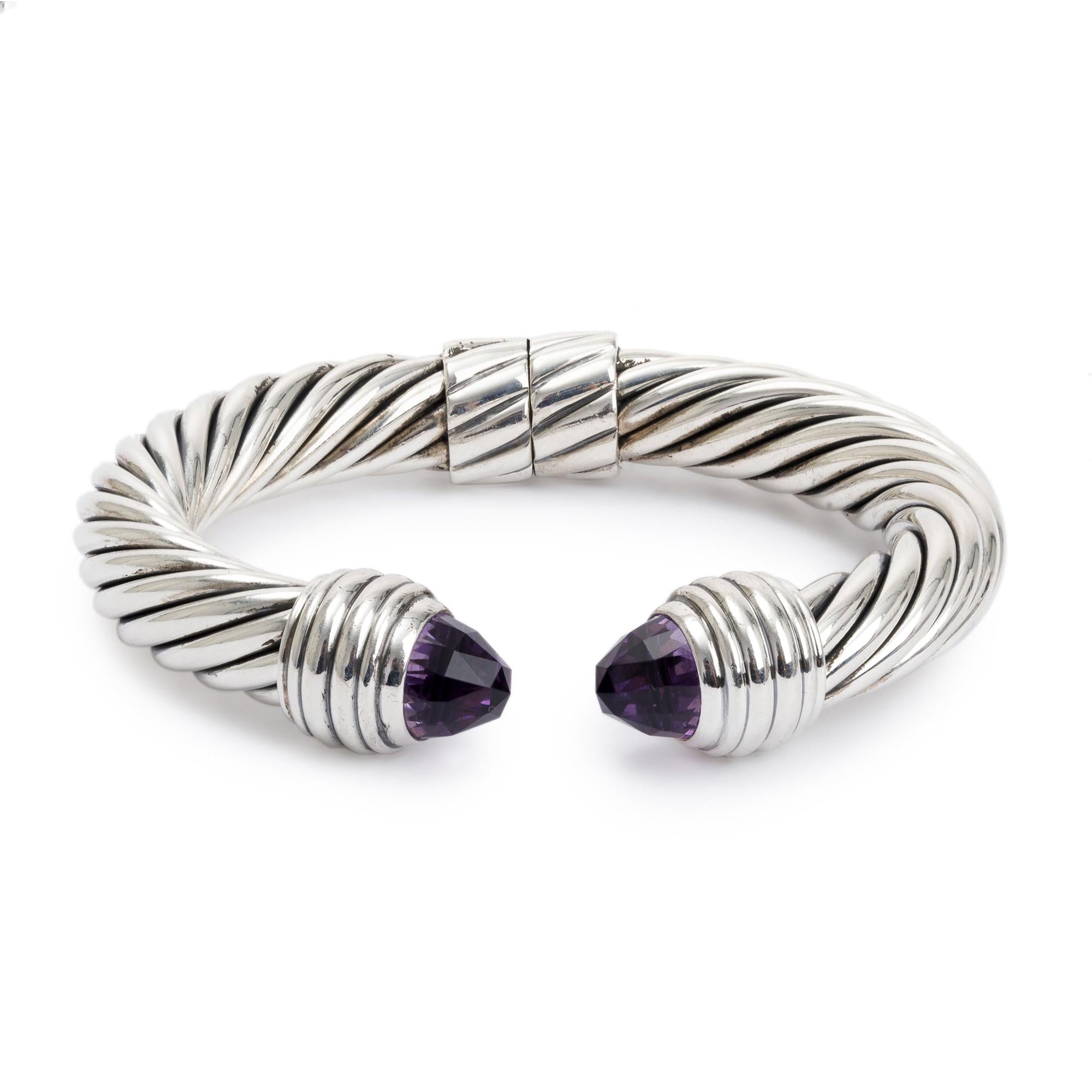 David Yurman Sterling Silver Amethyst 10MM Cable Cuff Bracelet