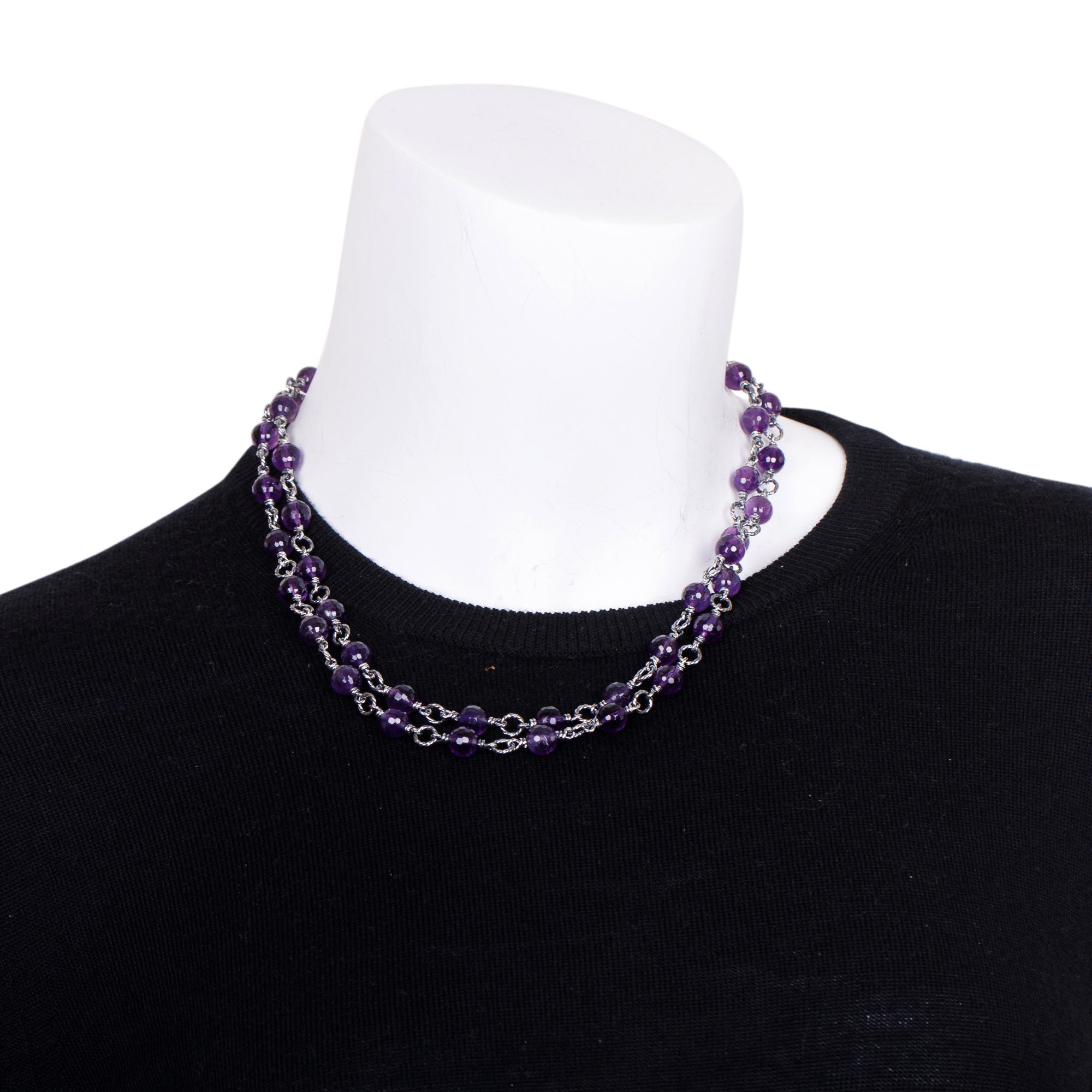 David Yurman Sterling Silver Amethyst Bead Chain Necklace