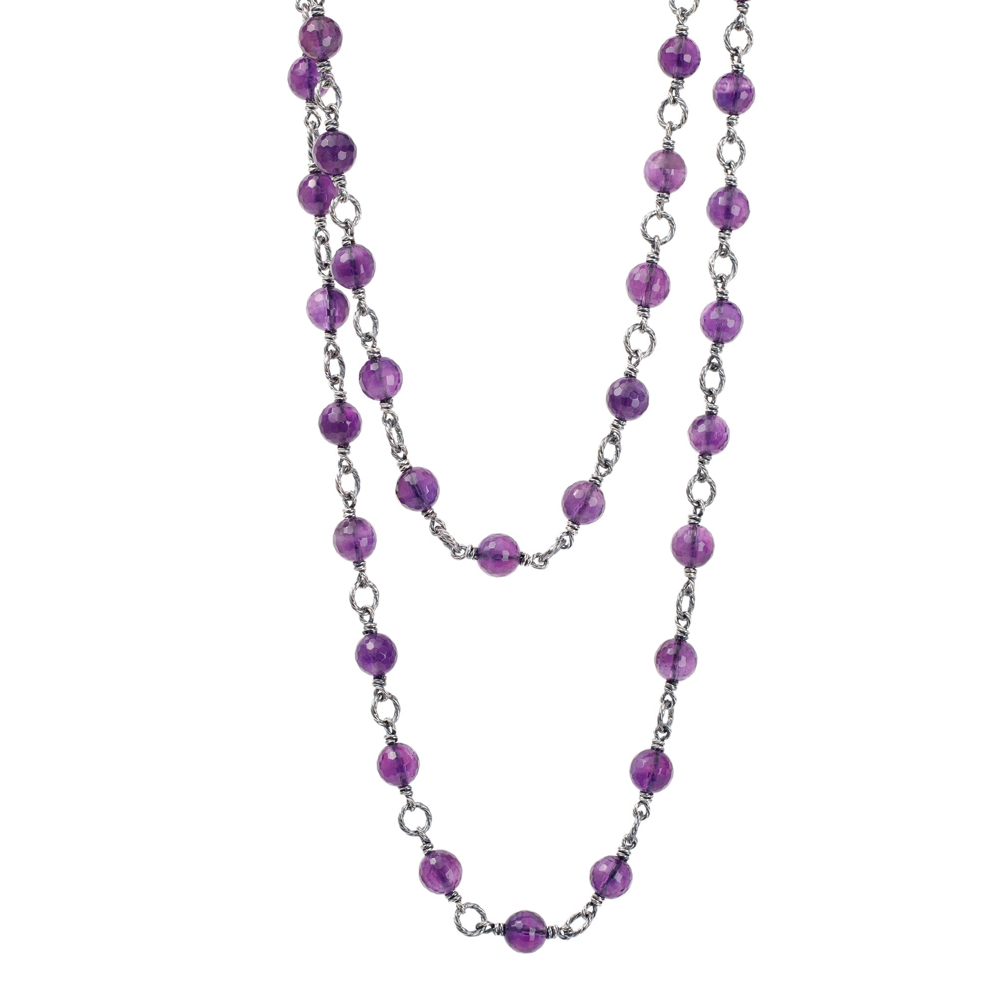 David Yurman Sterling Silver Amethyst Bead Chain Necklace