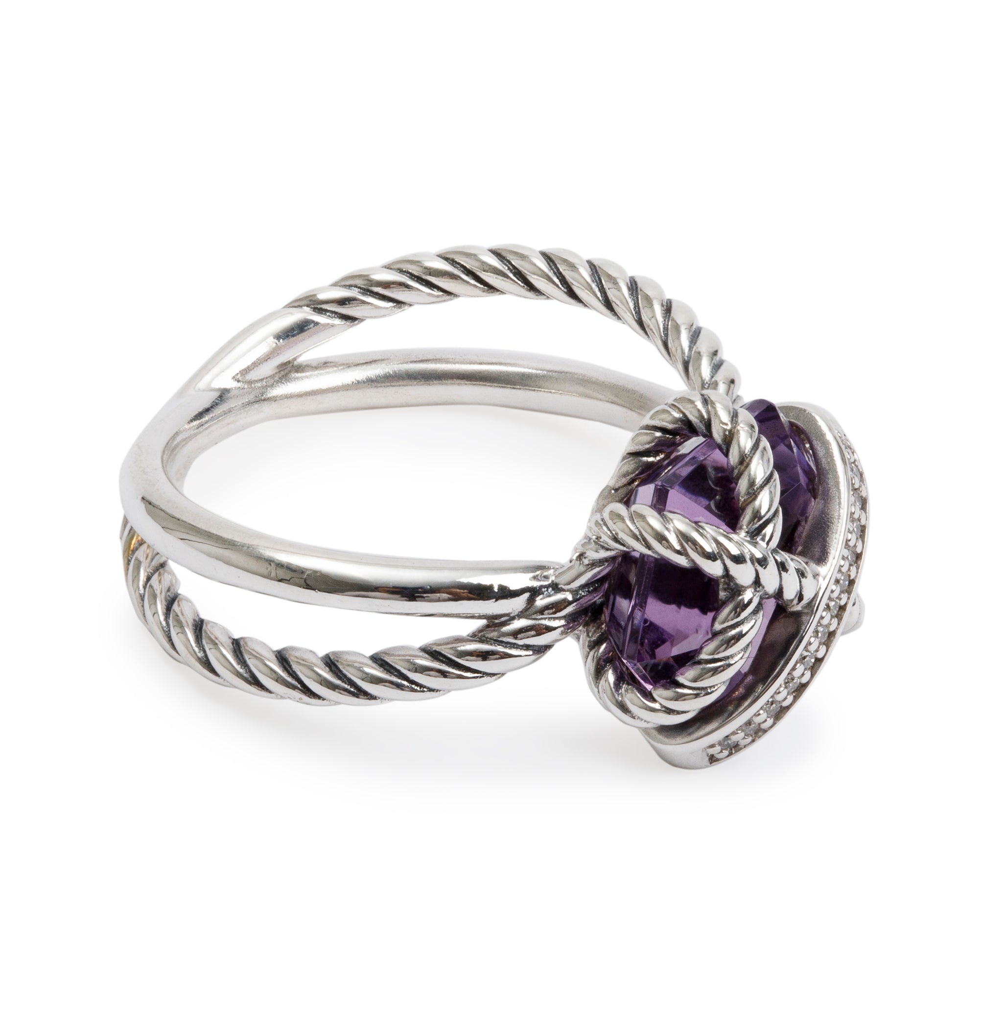 David Yurman Sterling Silver Amethyst & Diamond Cable Wrap Ring, Size 6