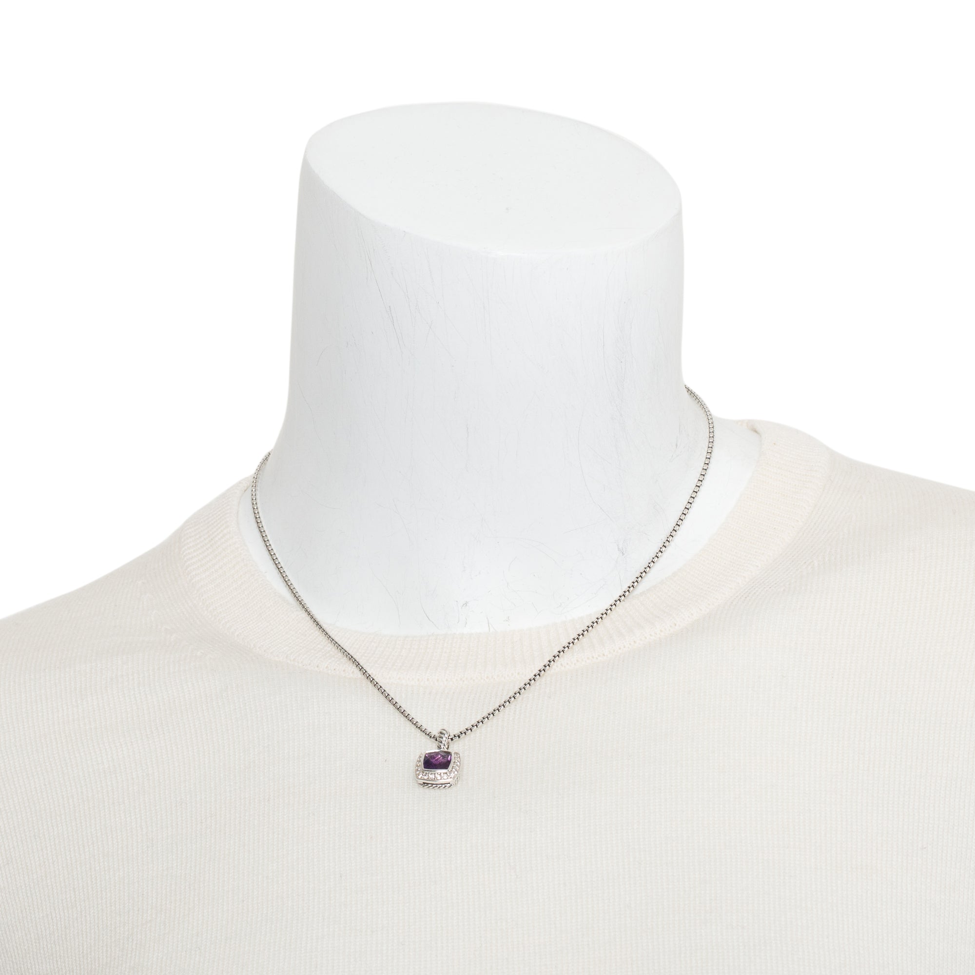 David Yurman Sterling Silver Amethyst & Diamond Petite Albion Pendant Necklace w/ Box
