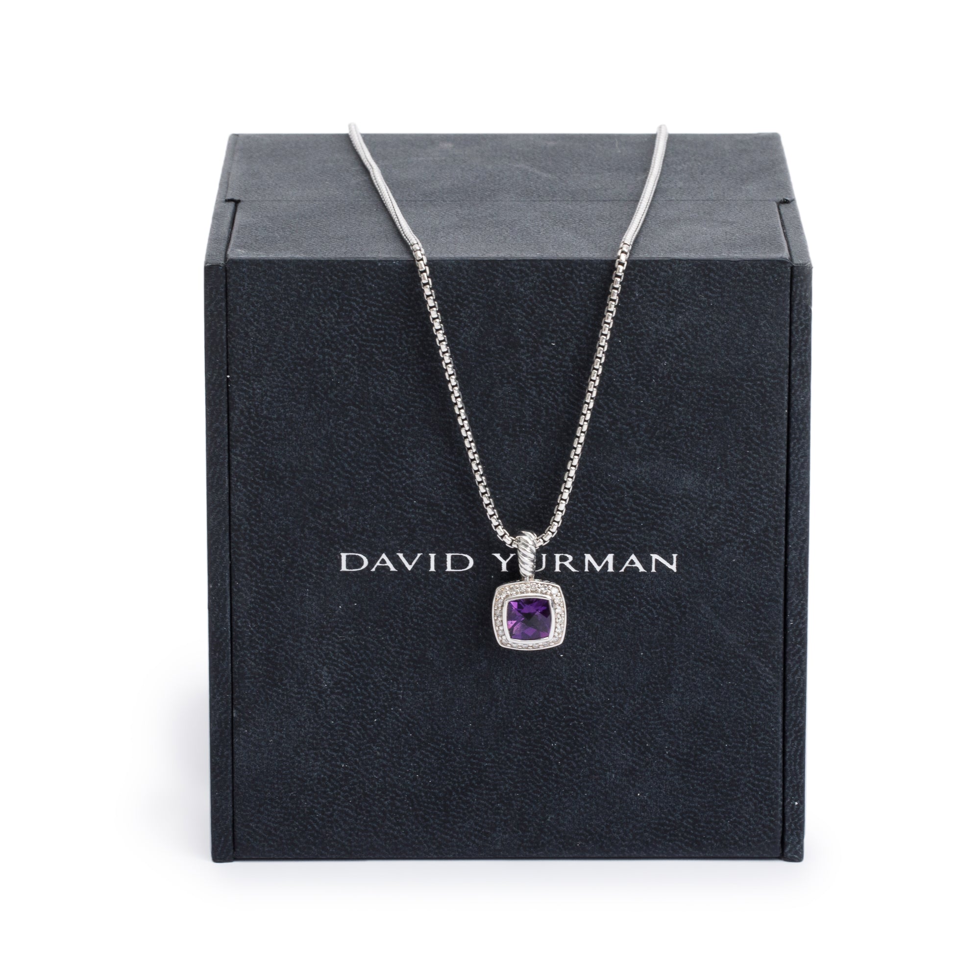 David Yurman Sterling Silver Amethyst & Diamond Petite Albion Pendant Necklace w/ Box