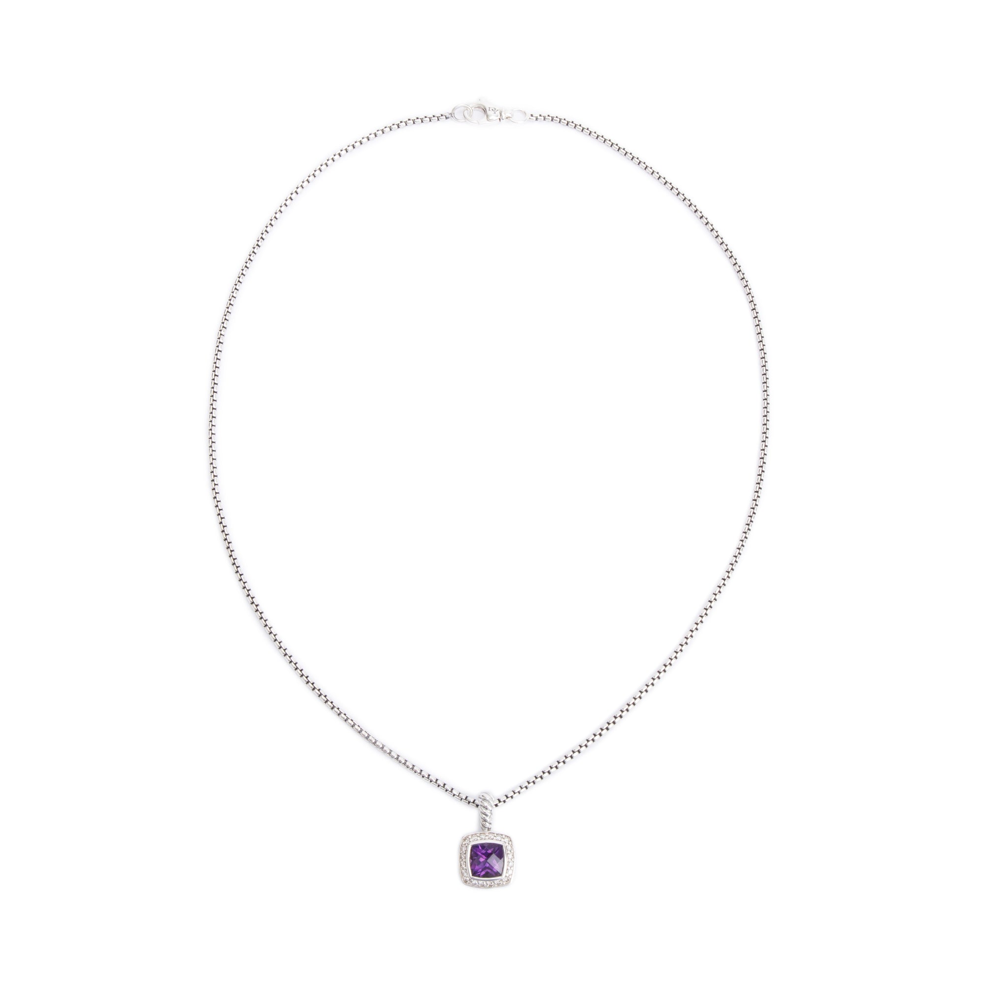 David Yurman Sterling Silver Amethyst & Diamond Petite Albion Pendant Necklace w/ Box