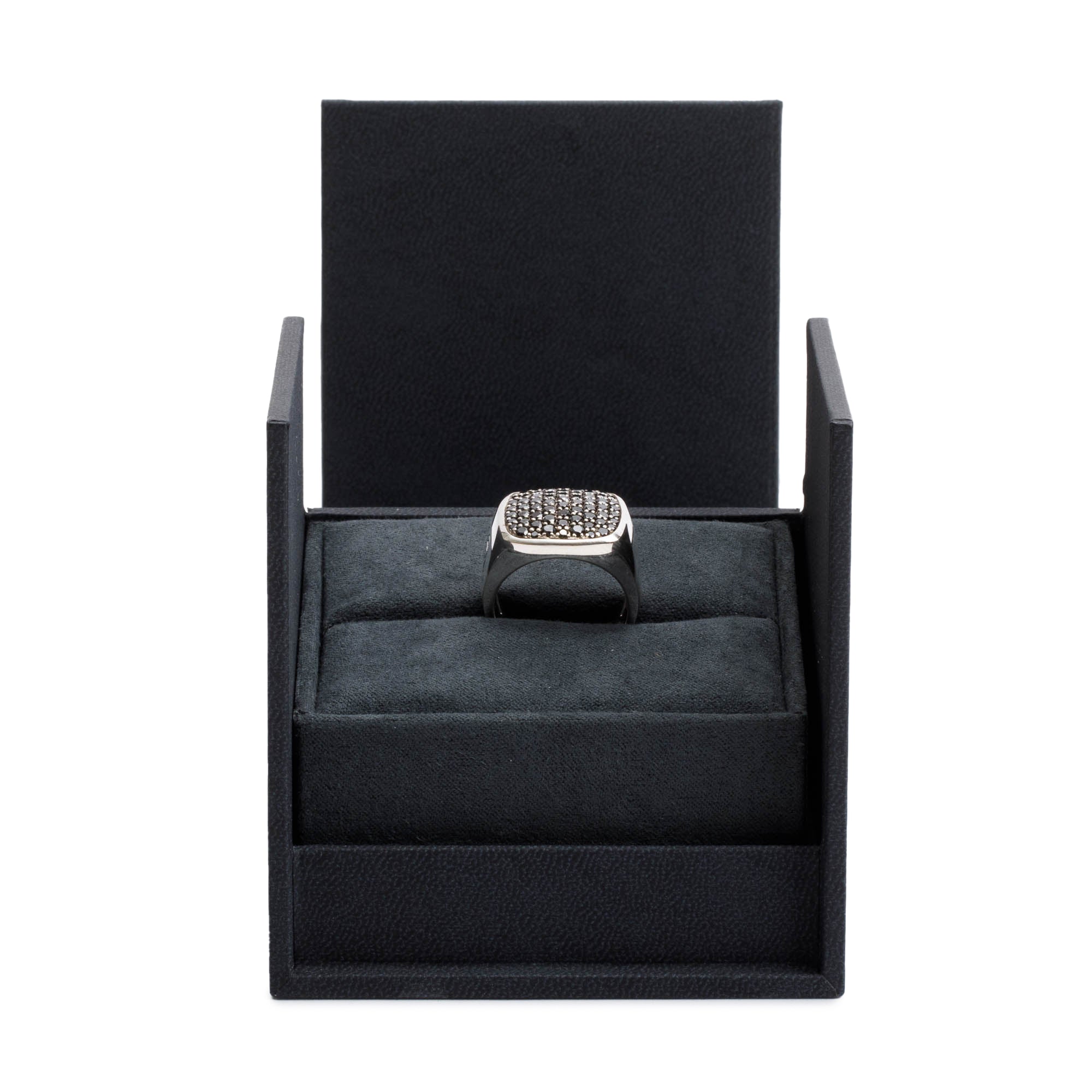 David Yurman Sterling Silver Black Diamond Streamline Signet Ring, Size 9 w/ Box