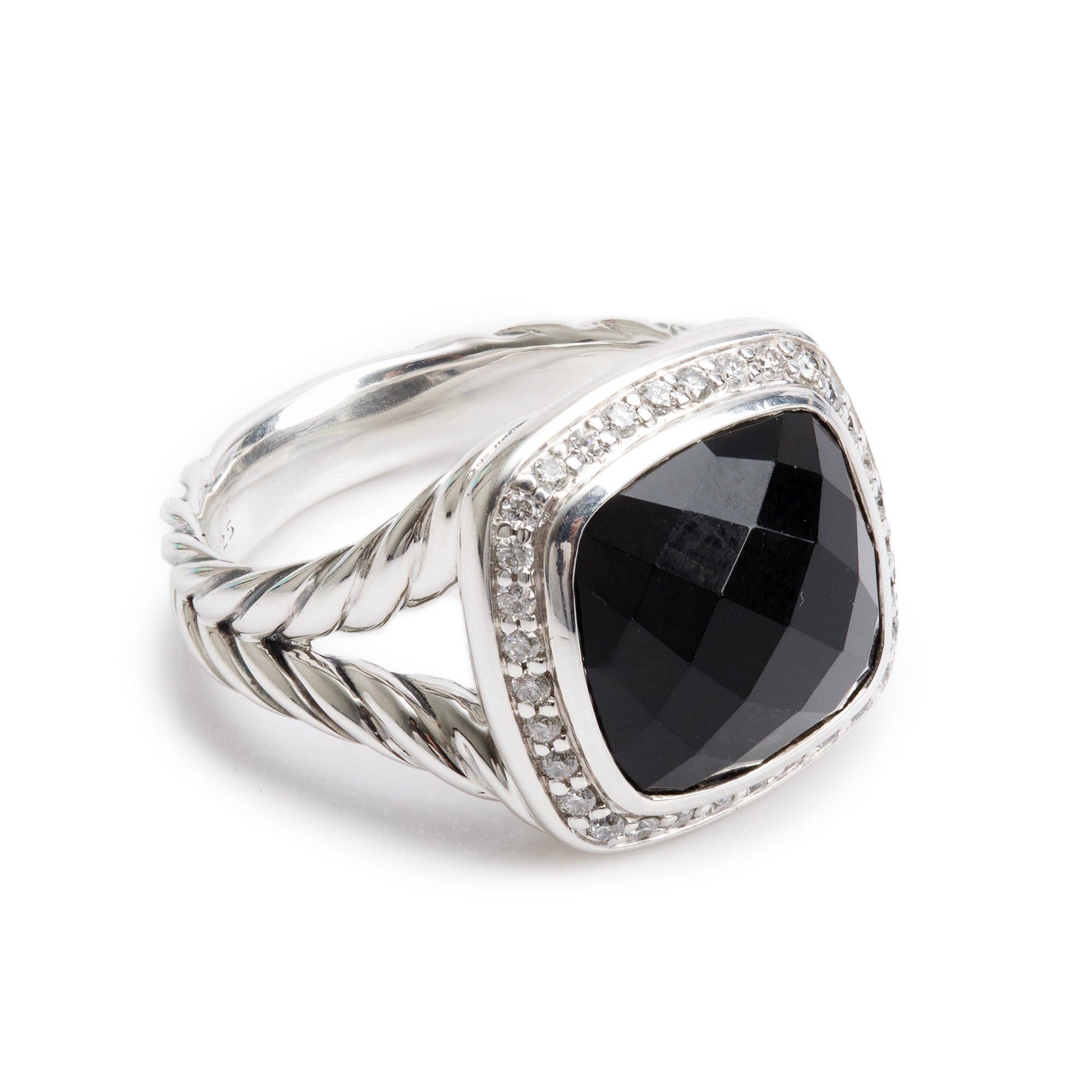 David Yurman Sterling Silver Black Onyx & Diamond Albion Ring, Size 5.5