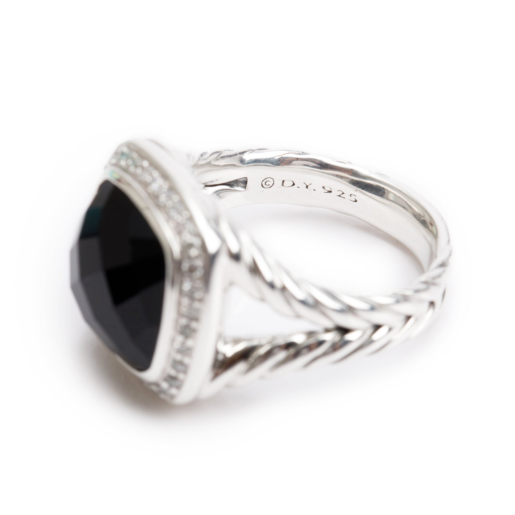 David Yurman Sterling Silver Black Onyx & Diamond Albion Ring, Size 5.5