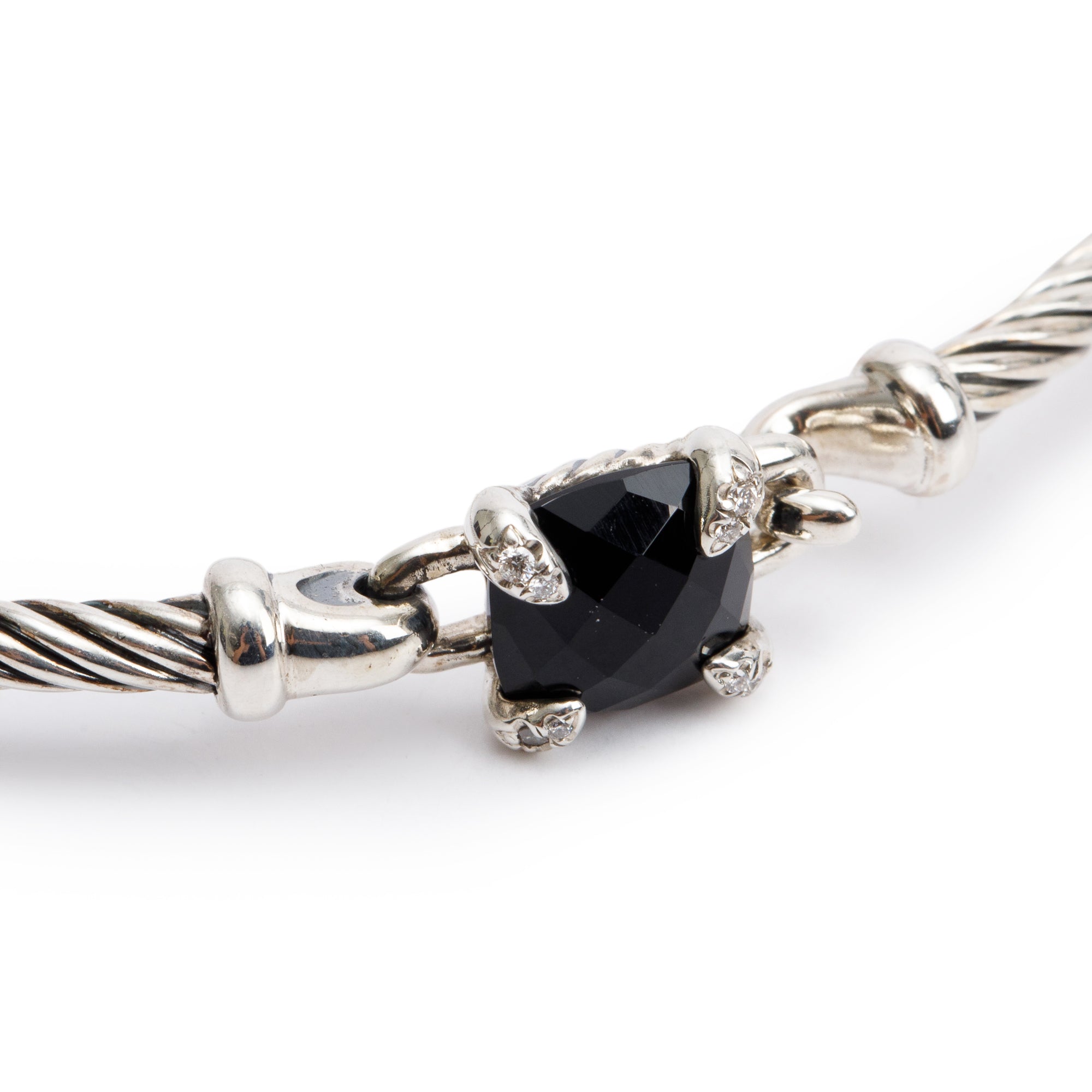 David Yurman Sterling Silver Black Onyx & Diamond Chatelaine Bracelet w/ Box