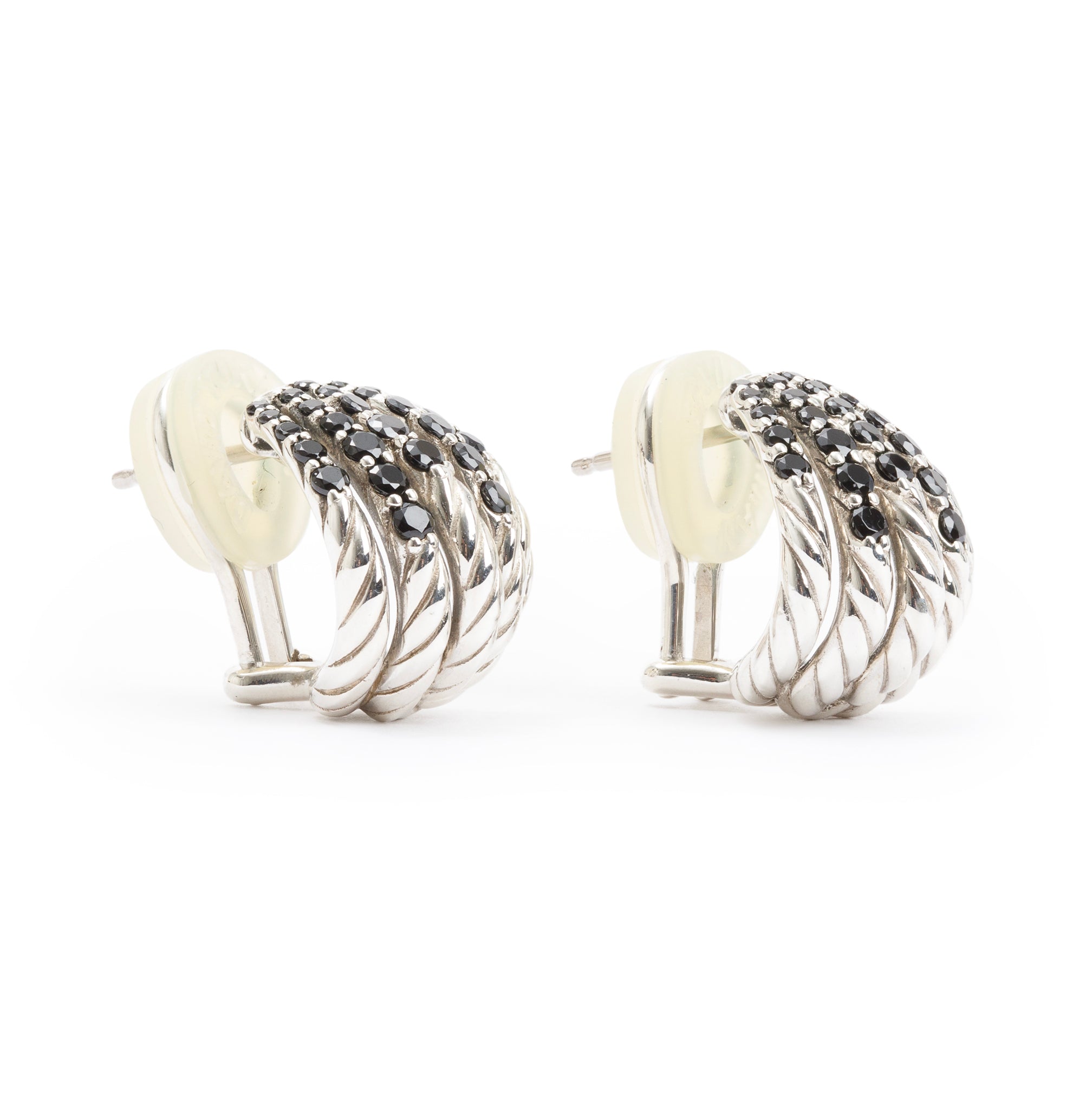 David Yurman Sterling Silver Black Spinel Tempo Earrings