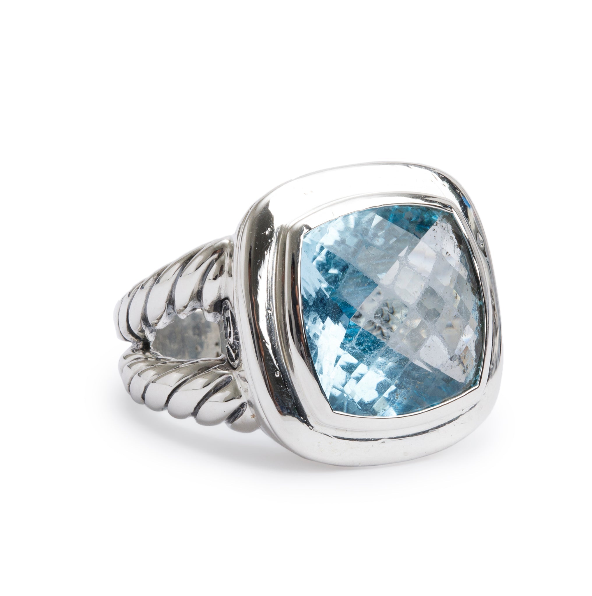 David Yurman Sterling Silver Blue Topaz Albion Ring, Size 5.75