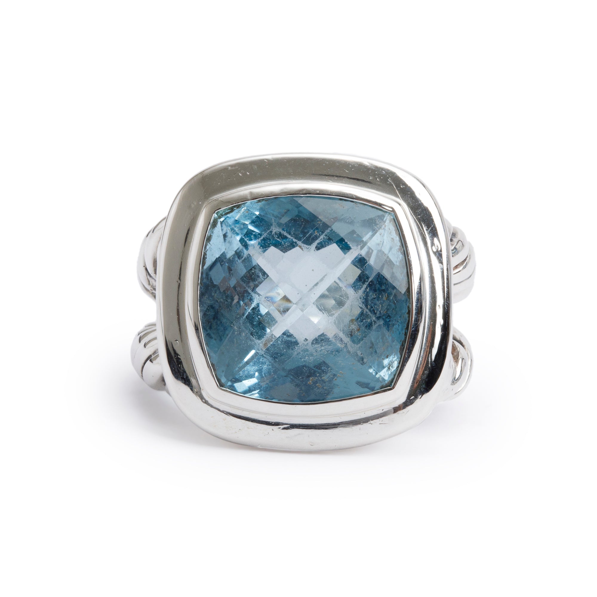 David Yurman Sterling Silver Blue Topaz Albion Ring, Size 5.75