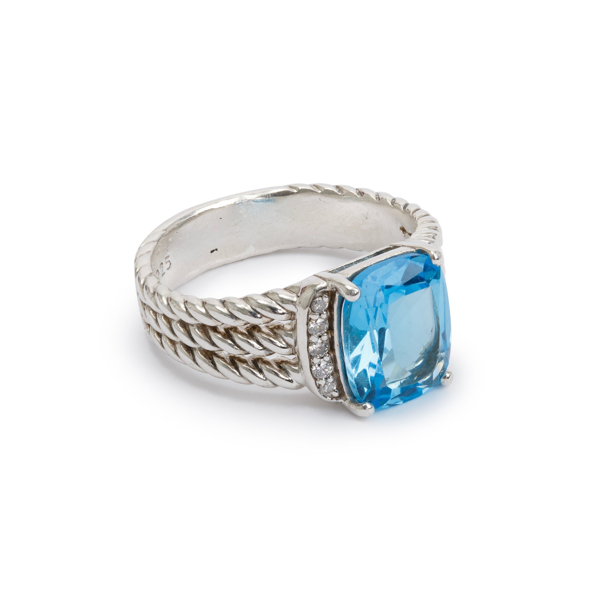 David Yurman Sterling Silver Blue Topaz & Diamond Petite Wheaton Ring, Size 6.5