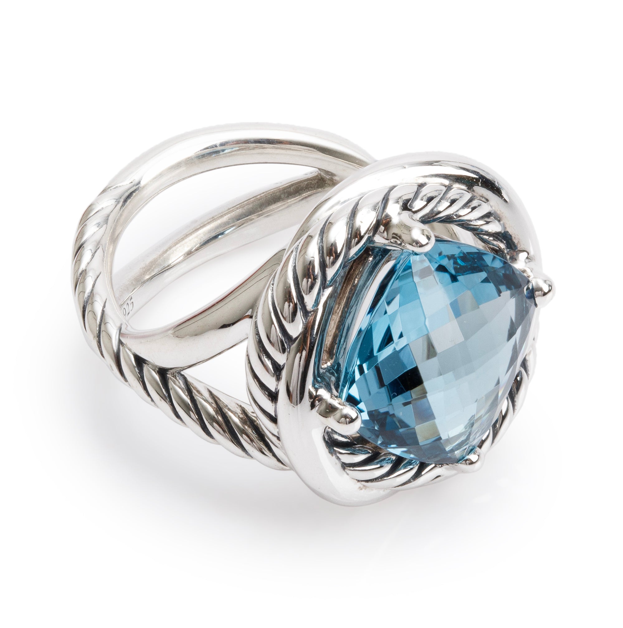 David Yurman Sterling Silver Blue Topaz Infinity Cocktail Ring, Size 6