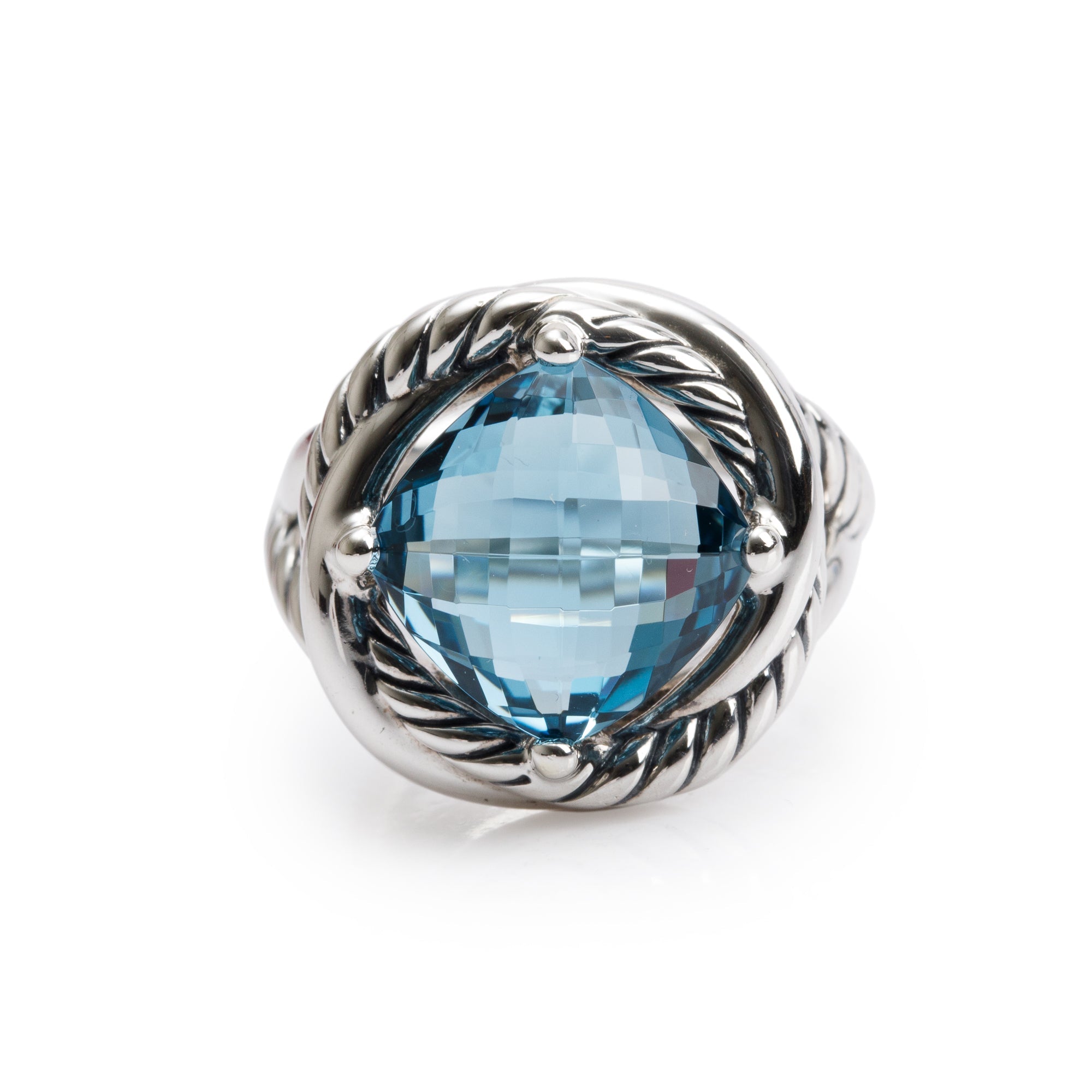 David Yurman Sterling Silver Blue Topaz Infinity Cocktail Ring, Size 6
