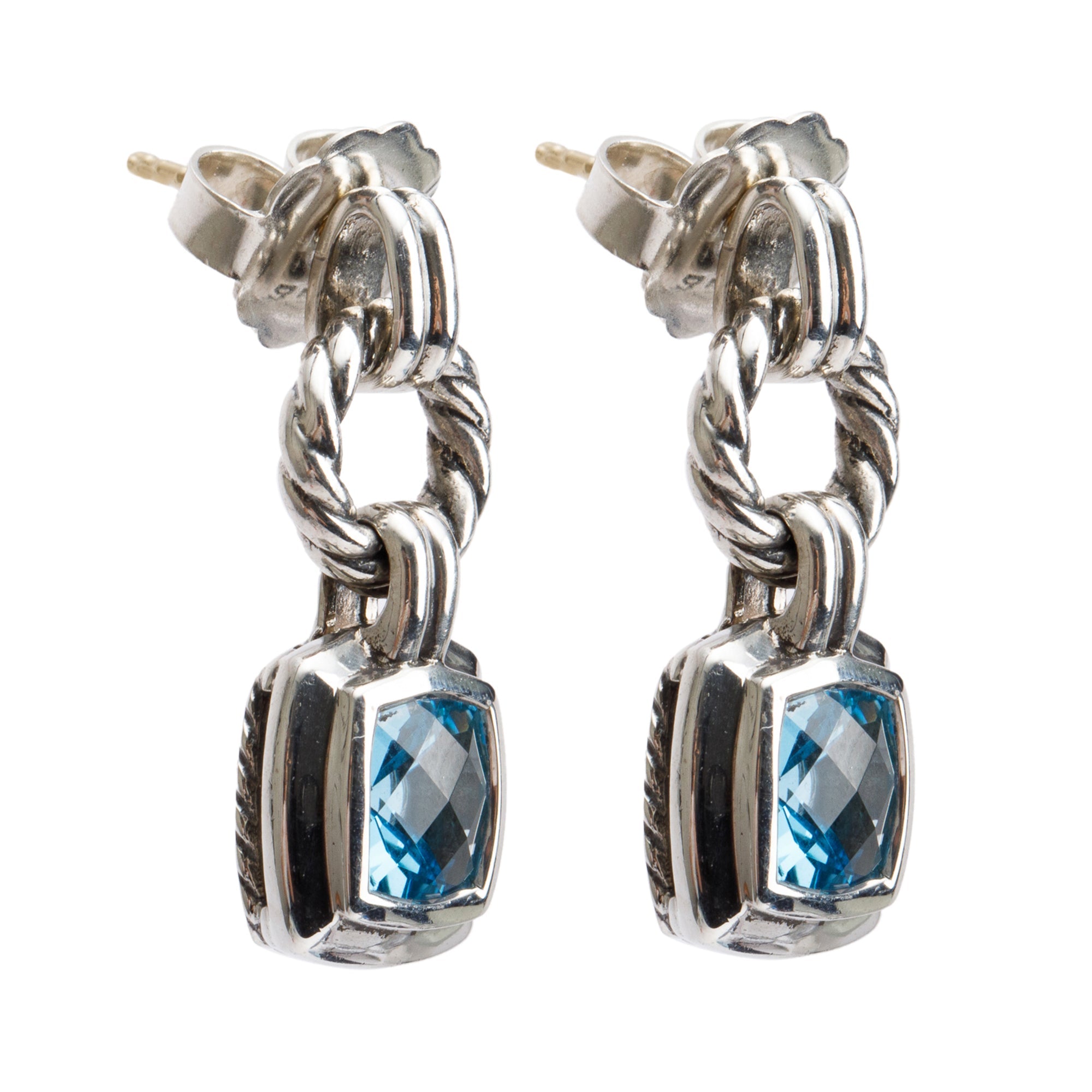 David Yurman Sterling Silver Blue Topaz Renaissance Drop Earrings