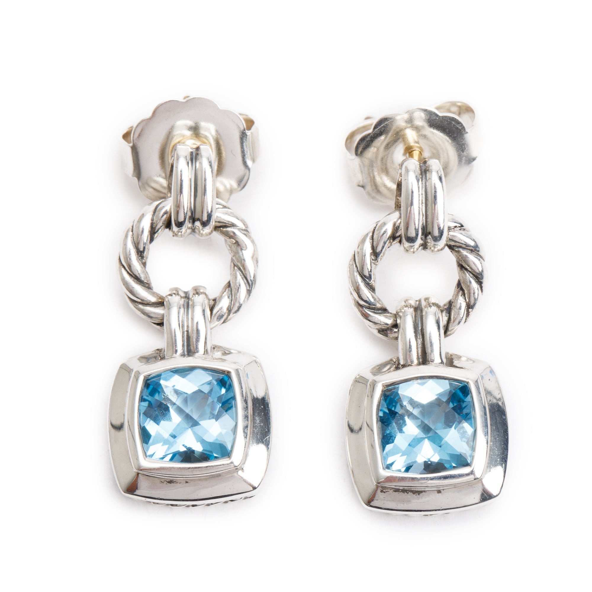 David Yurman Sterling Silver Blue Topaz Renaissance Drop Earrings