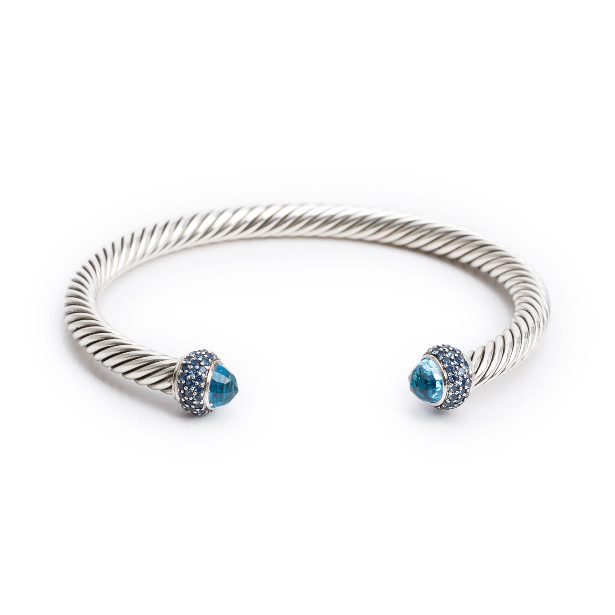 David Yurman Sterling Silver Blue Topaz & Sapphire 5 MM Cable Candy Bracelet