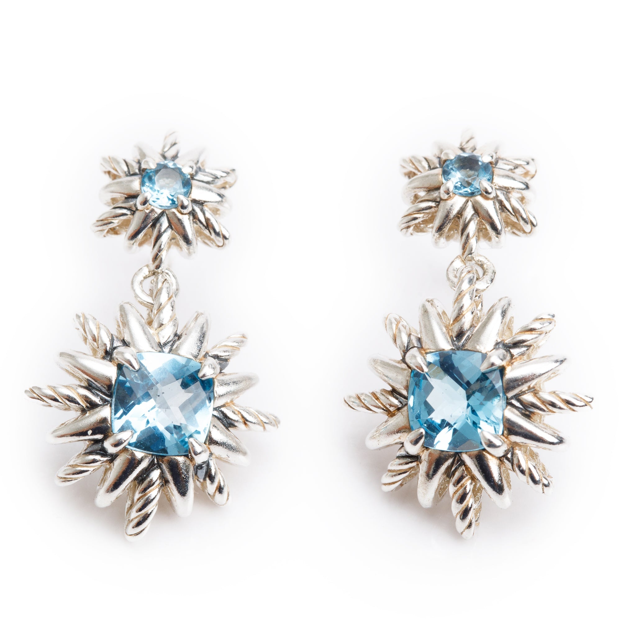 David Yurman Sterling Silver Blue Topaz Starburst Drop Earrings