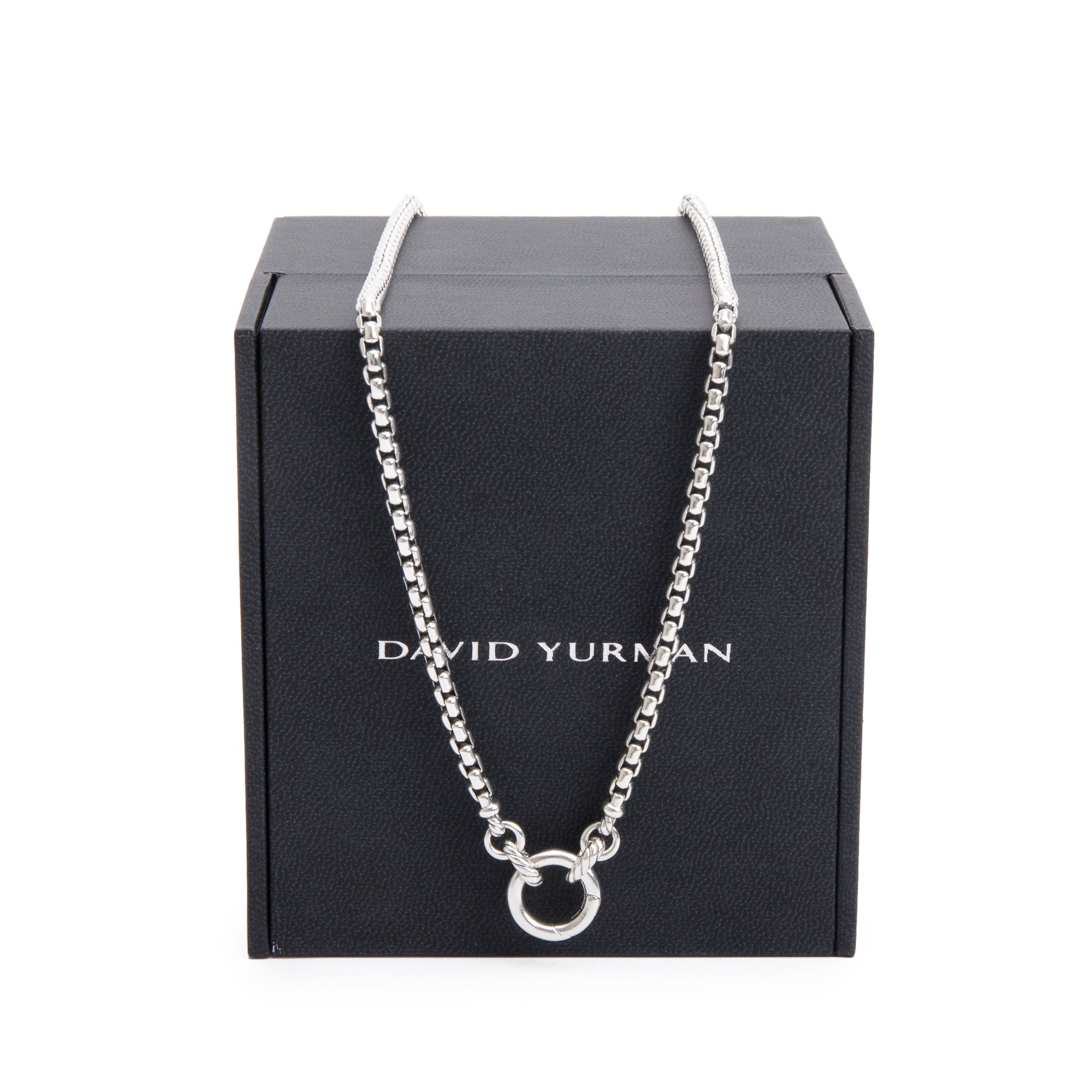David Yurman Sterling Silver Cable Amulet Vehicle 3.6 MM Box Chain Necklace w/ Box
