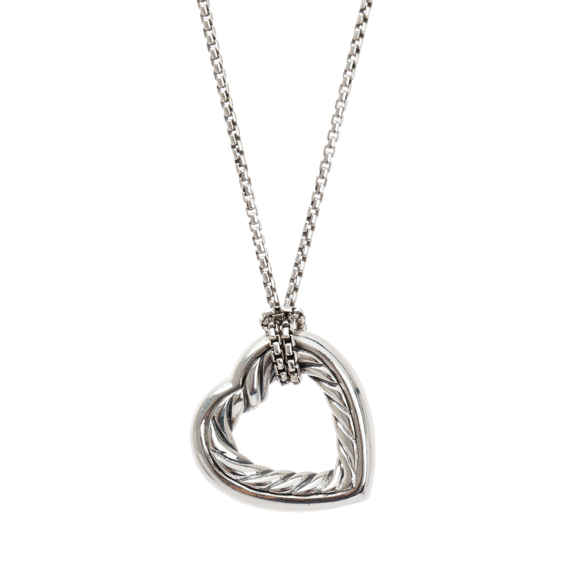 David Yurman Sterling Silver Cable Heart Pendant Necklace