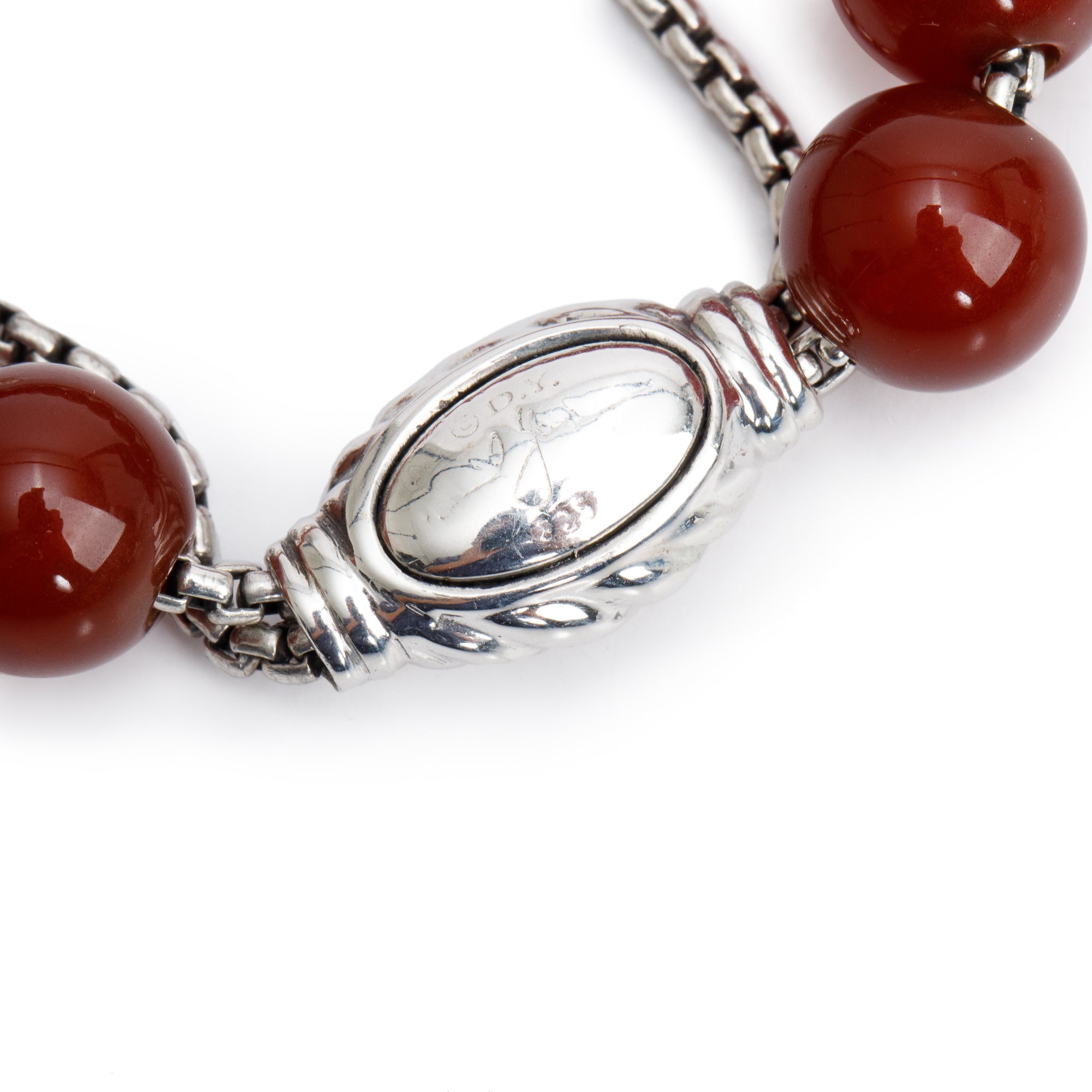 David Yurman Sterling Silver Carnelian 8 MM Spirtual Bead Bracelet