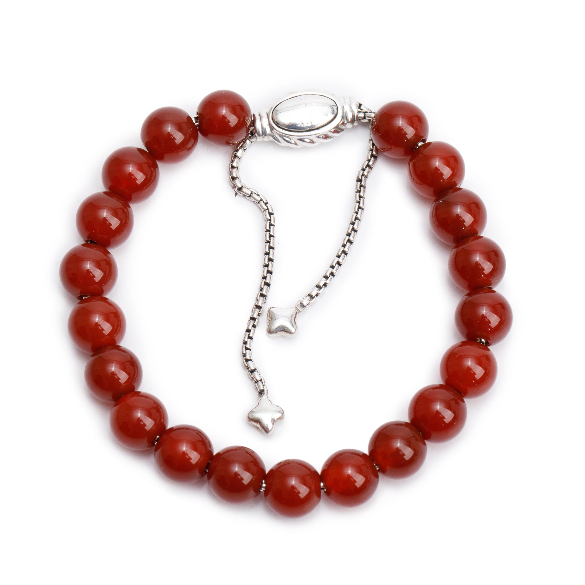 David Yurman Sterling Silver Carnelian 8 MM Spirtual Bead Bracelet