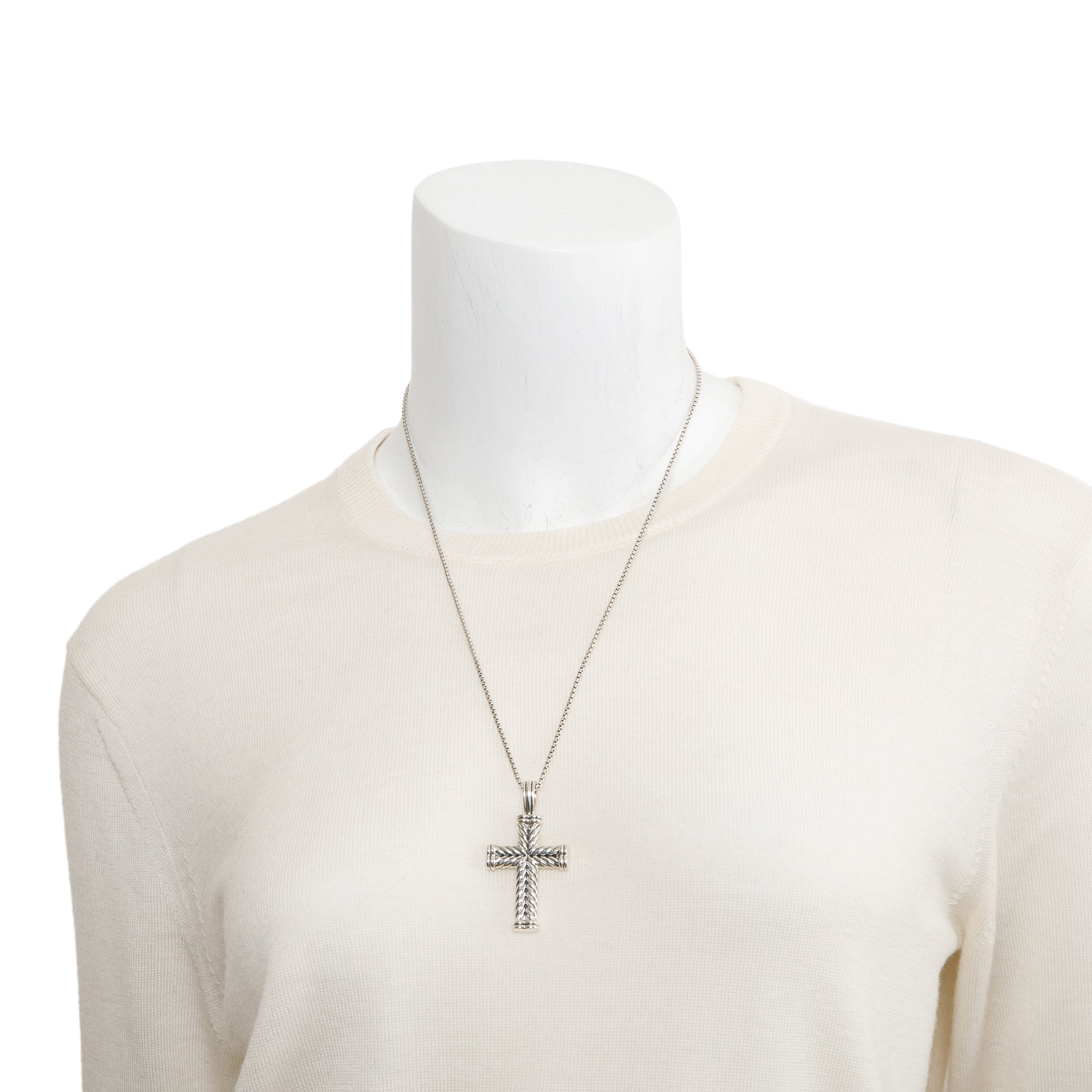 David Yurman Sterling Silver Chevron Cross Pendant Necklace, 40MM