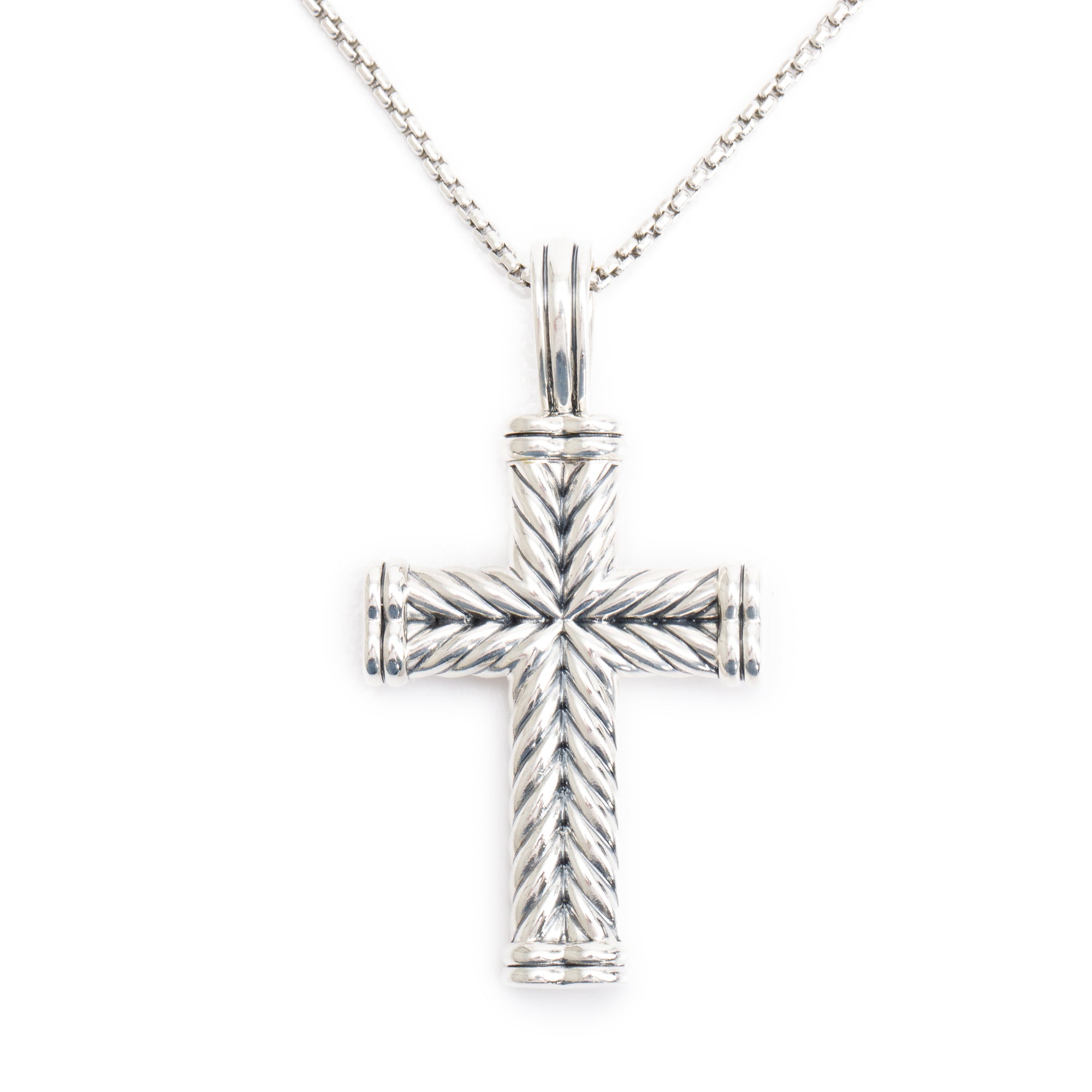 David Yurman Sterling Silver Chevron Cross Pendant Necklace, 40MM