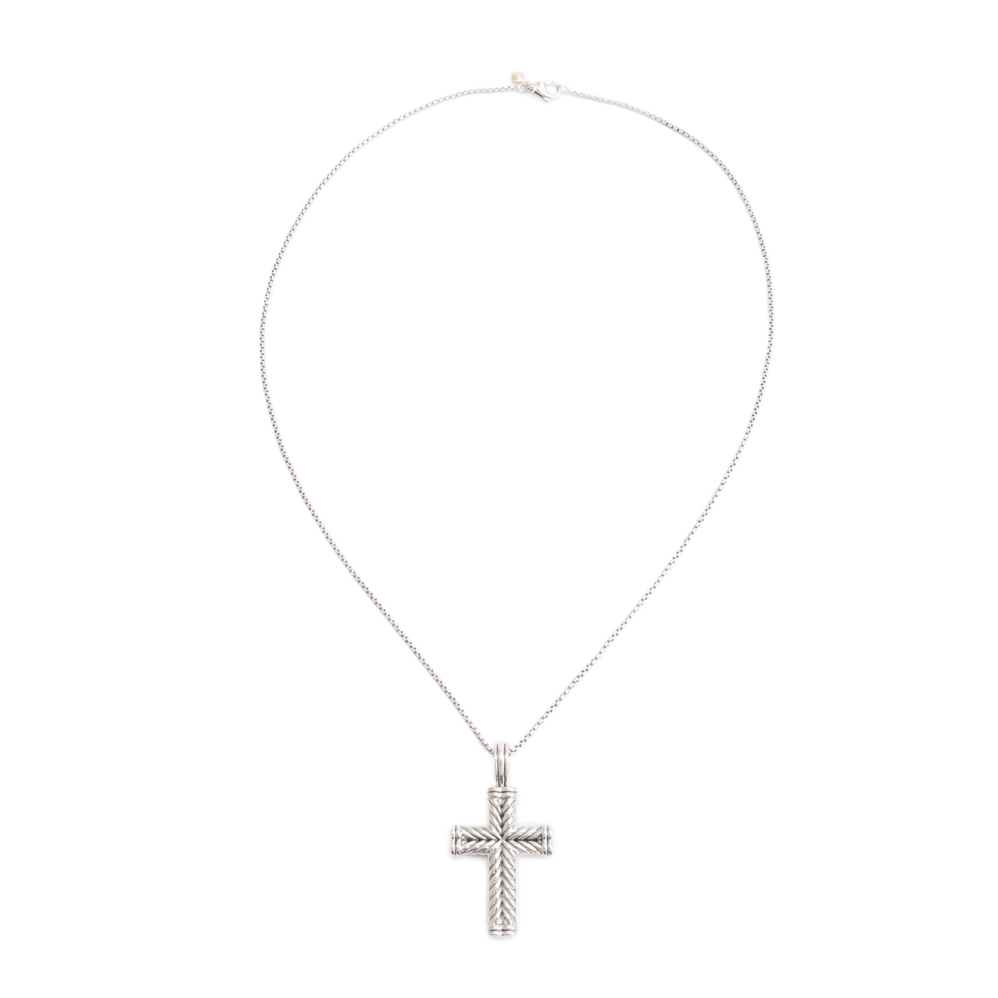 David Yurman Sterling Silver Chevron Cross Pendant Necklace, 40MM