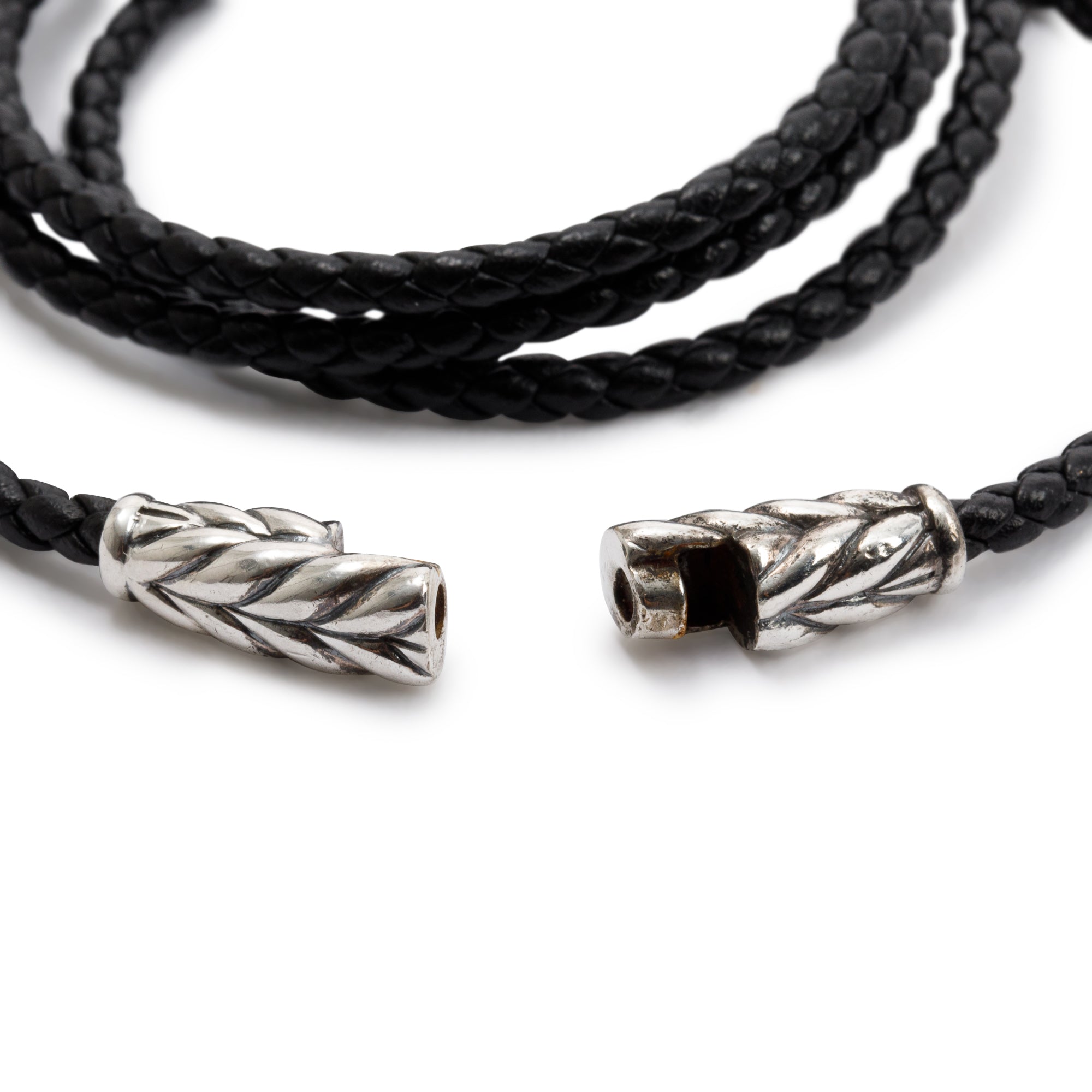 David Yurman Sterling Silver Chevron Triple-Wrap Leather Bracelet