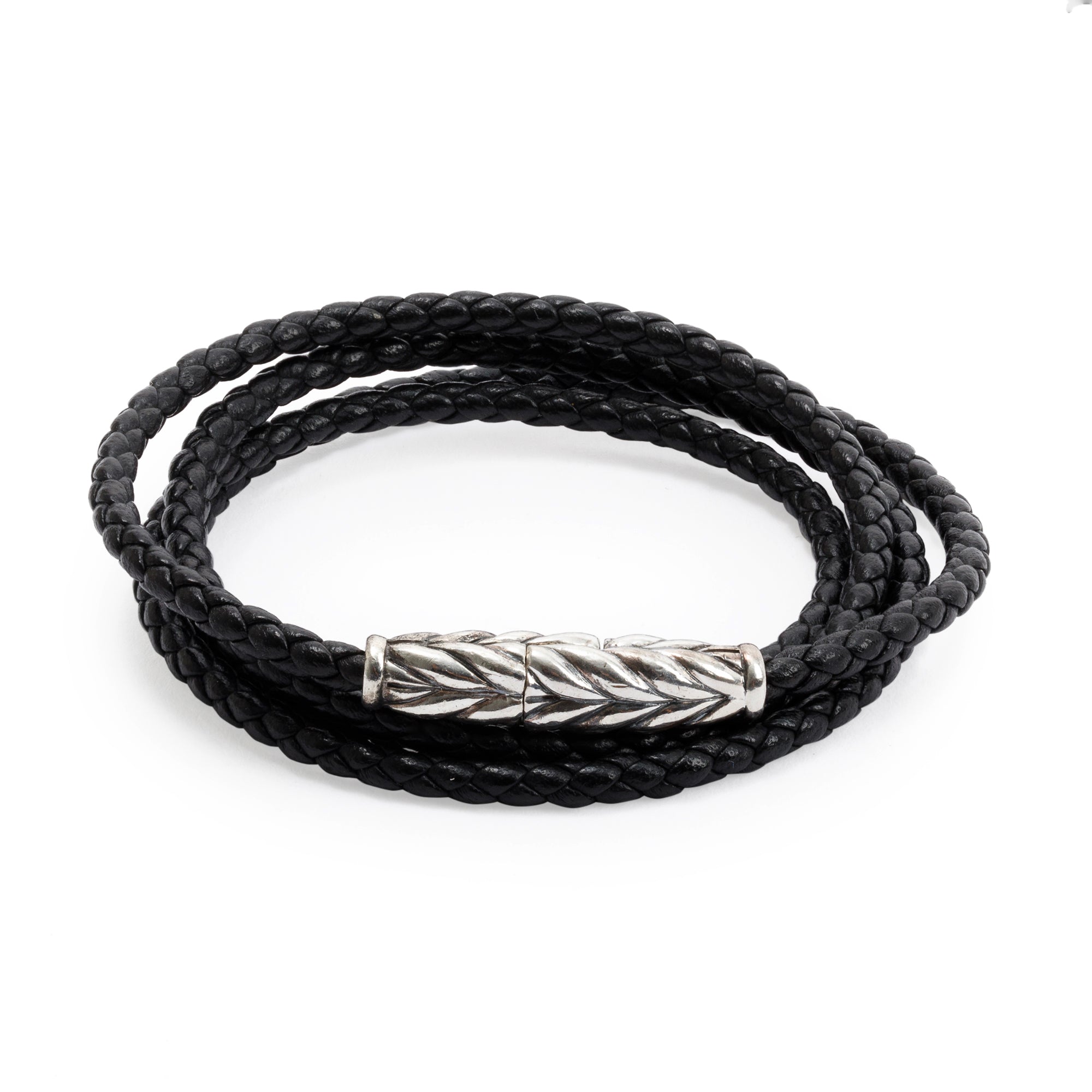 David Yurman Sterling Silver Chevron Triple-Wrap Leather Bracelet