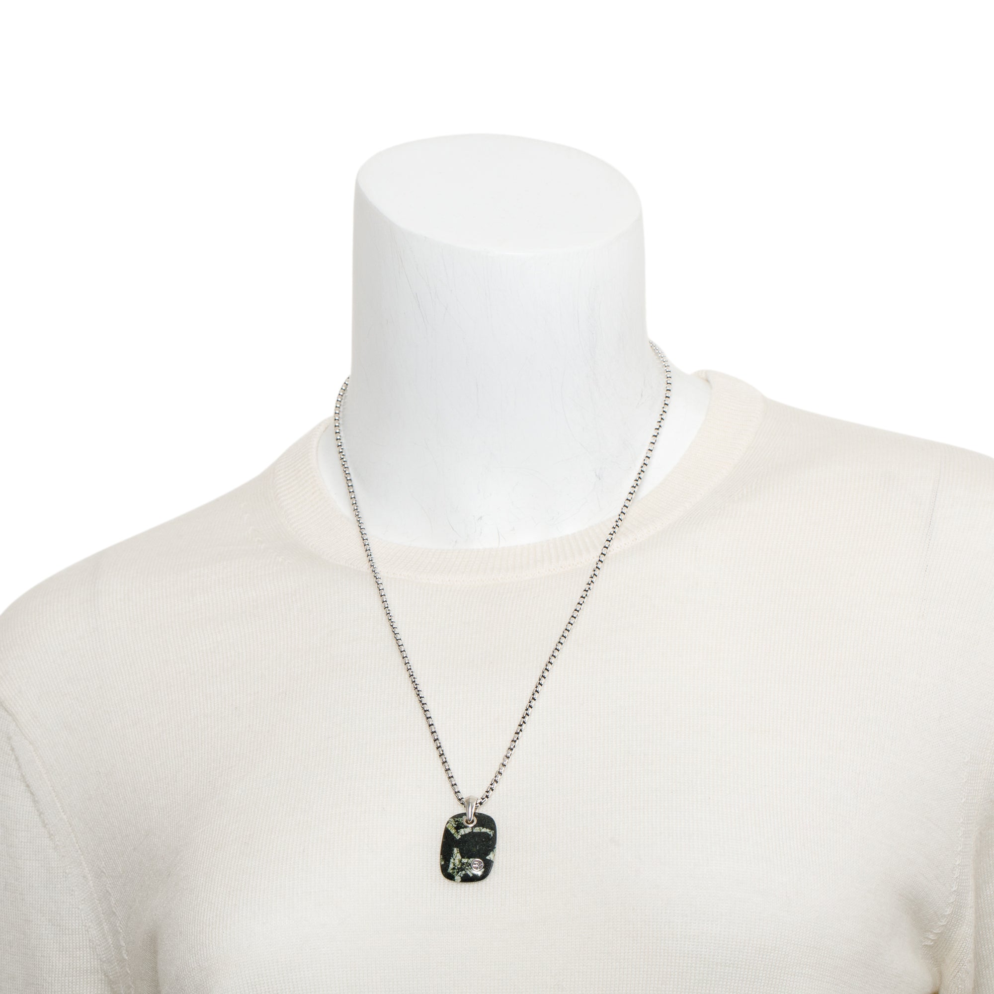 David Yurman Sterling Silver Chinese Writing Stone Tablet Pendant Necklace