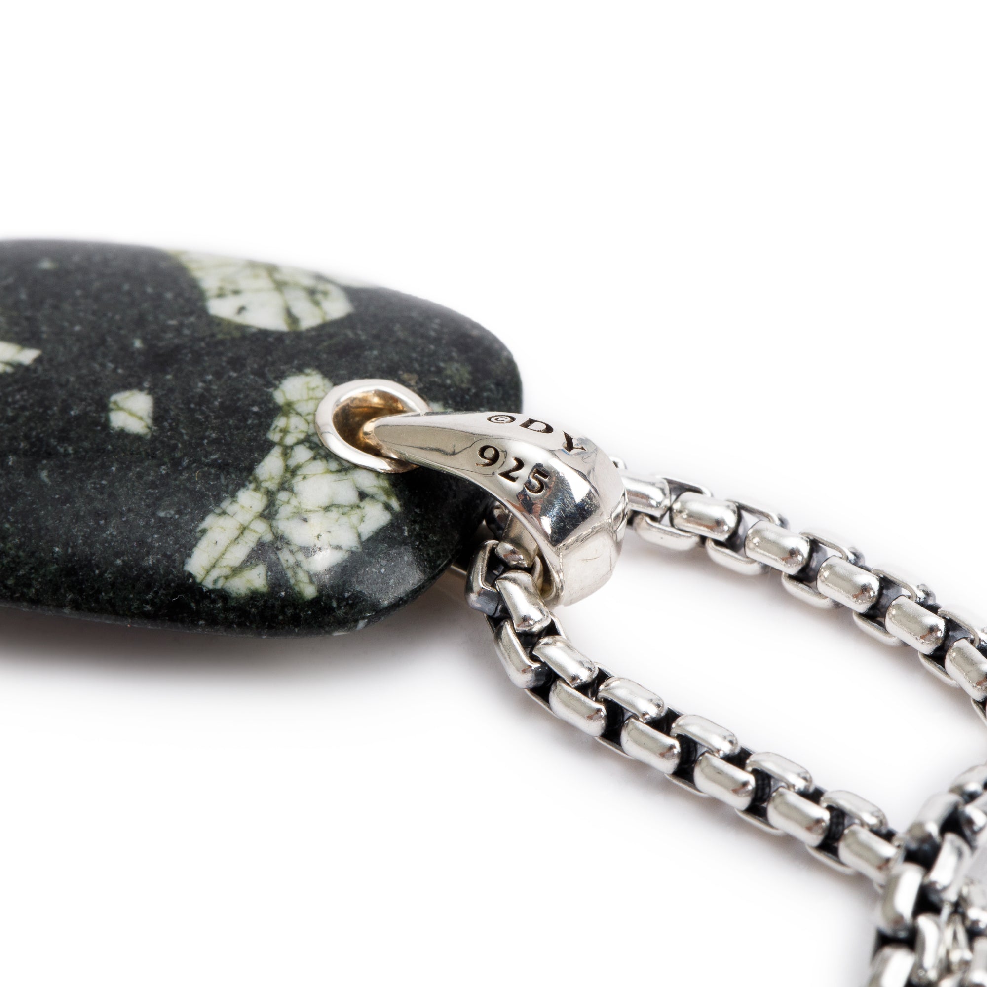 David Yurman Sterling Silver Chinese Writing Stone Tablet Pendant Necklace