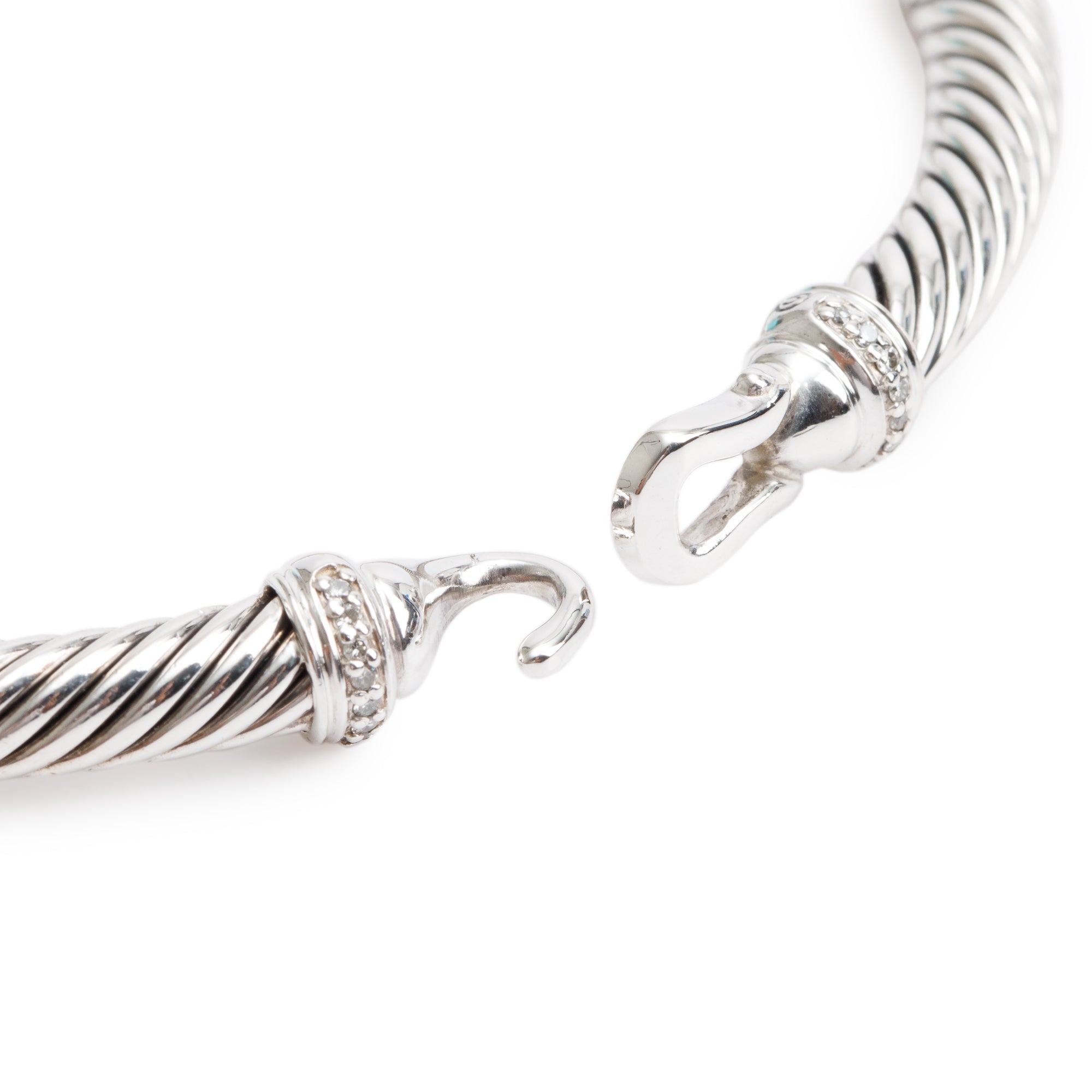 David Yurman Sterling Silver Diamond 5MM Buckle Classic Cable Bracelet