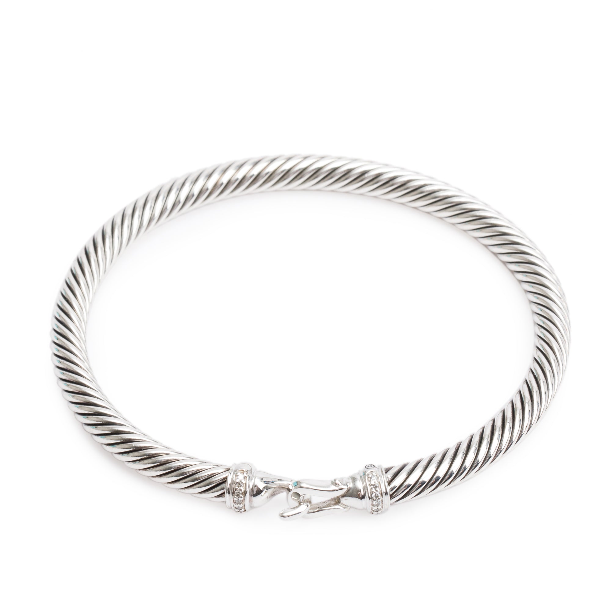 David Yurman Sterling Silver Diamond 5MM Buckle Classic Cable Bracelet
