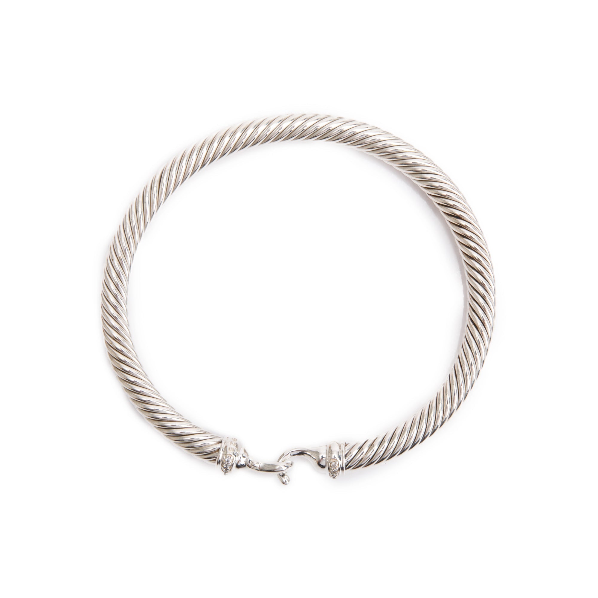 David Yurman Sterling Silver Diamond 5MM Buckle Classic Cable Bracelet