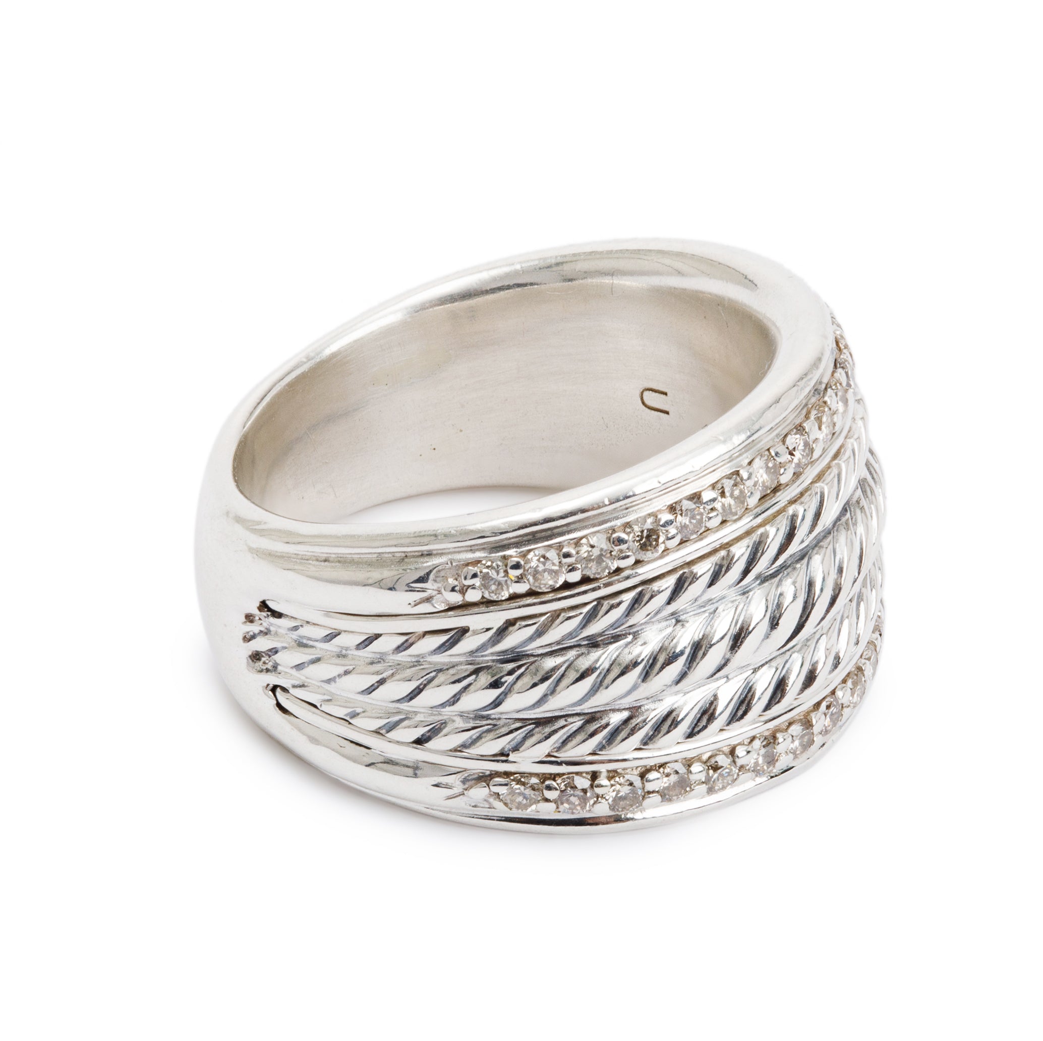 David Yurman Sterling Silver Diamond Cable Band Ring, Size 6