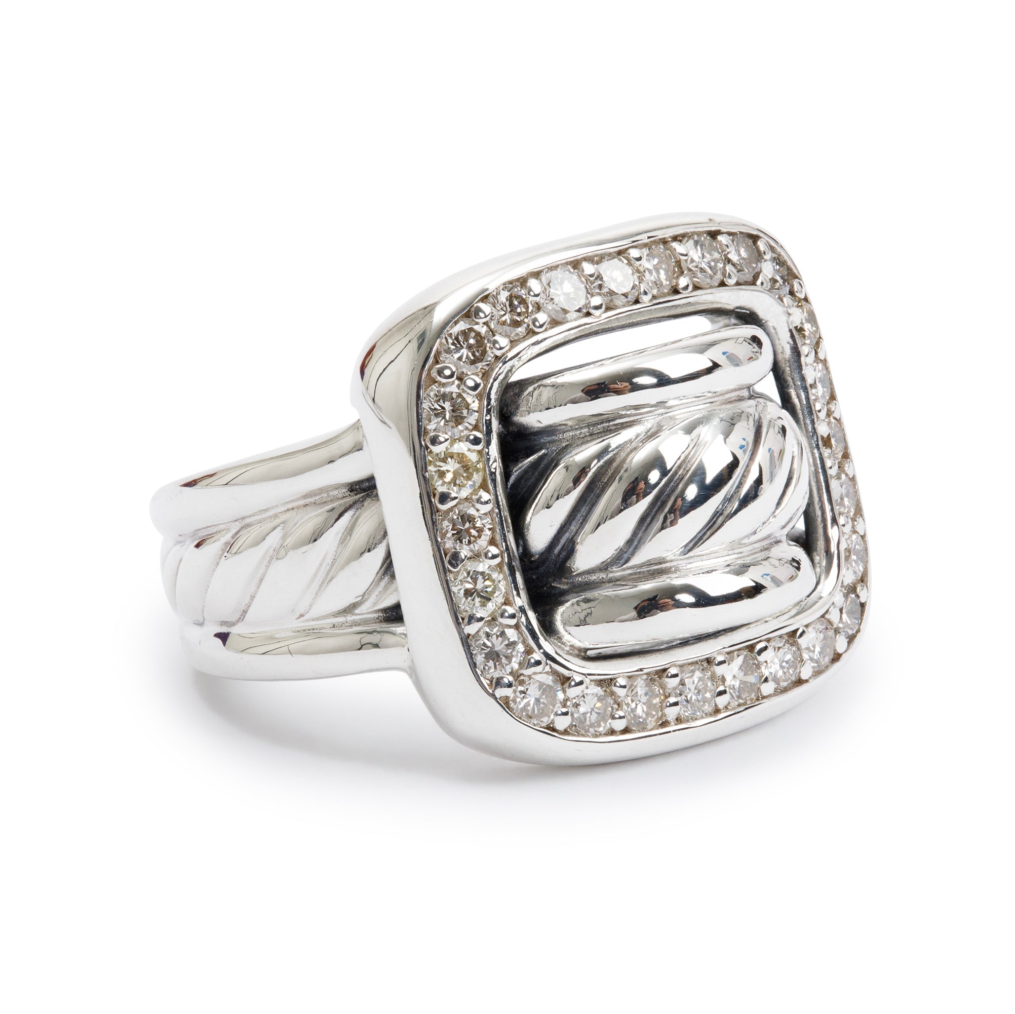 David Yurman Sterling Silver Diamond Cable Buckle Ring, Size 5.75