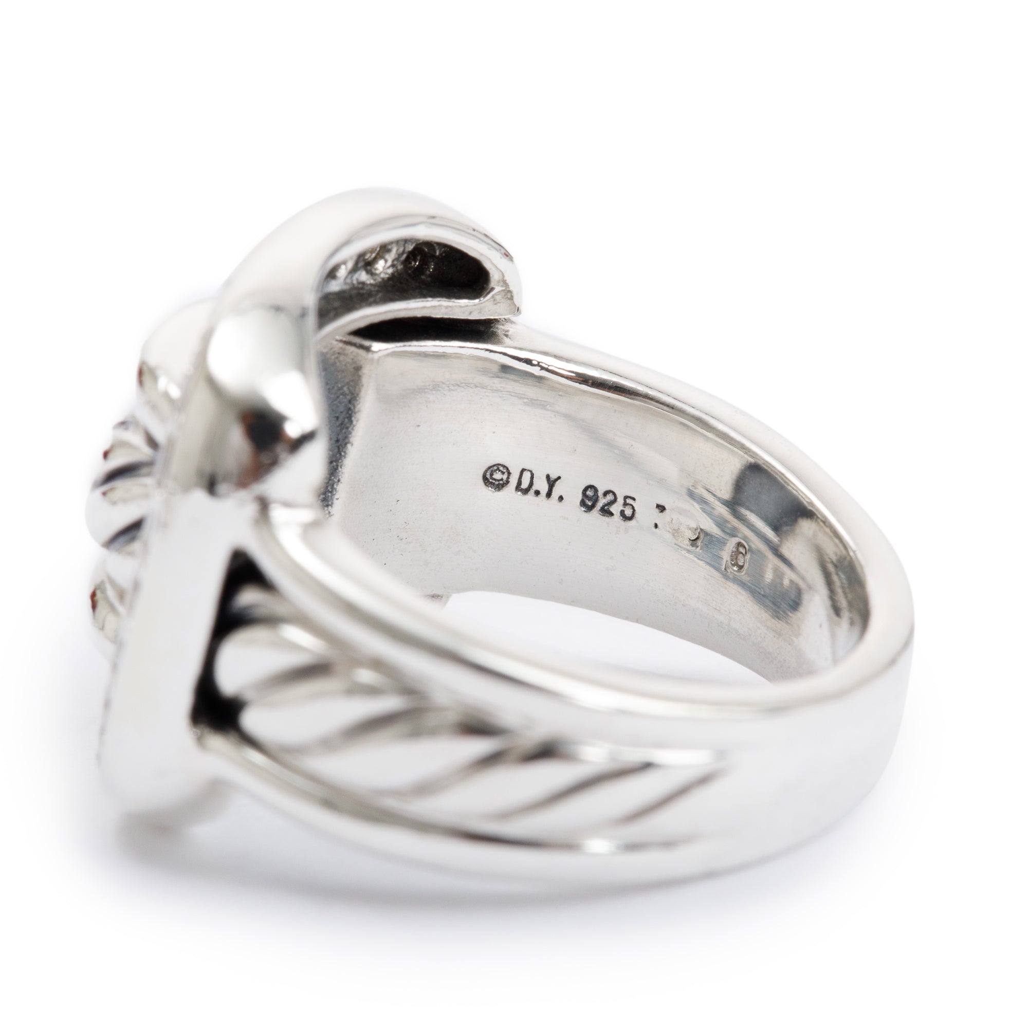 David Yurman Sterling Silver Diamond Cable Buckle Ring, Size 5.75