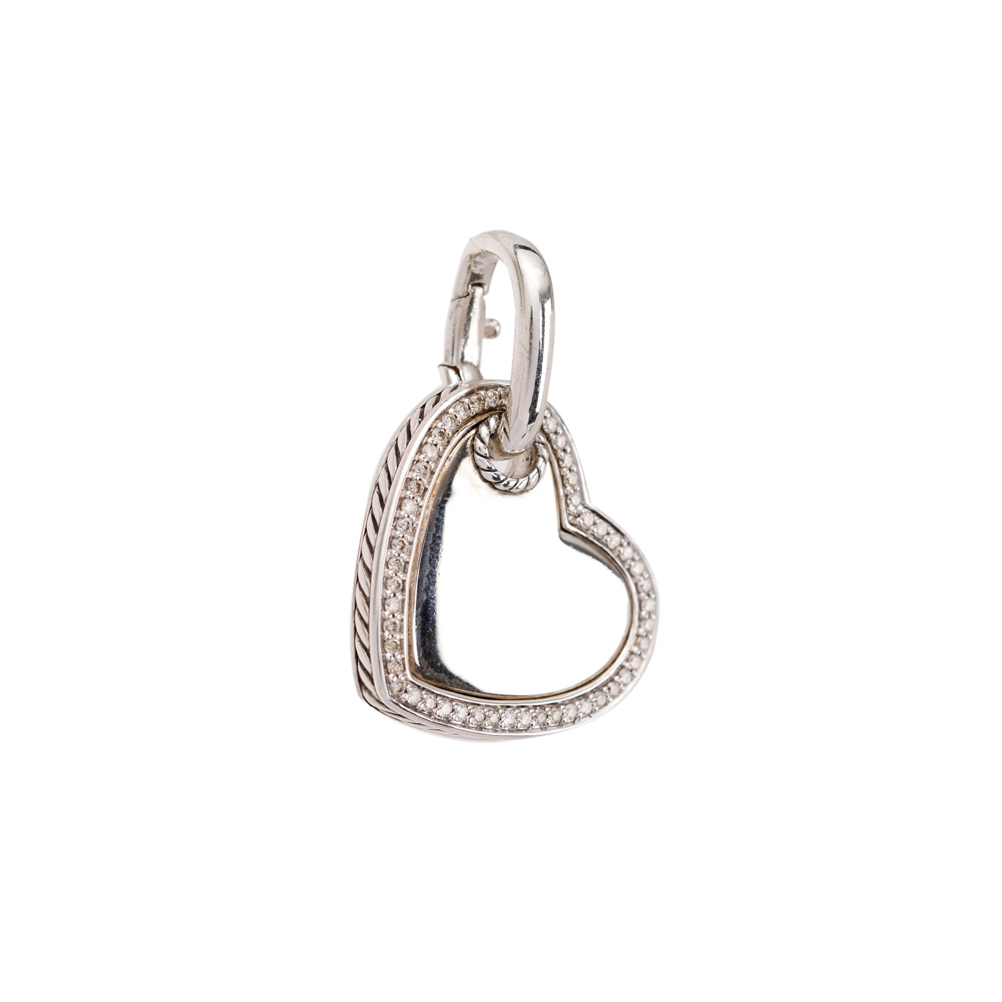 David Yurman Sterling Silver Diamond Cable Heart Charm Pendant