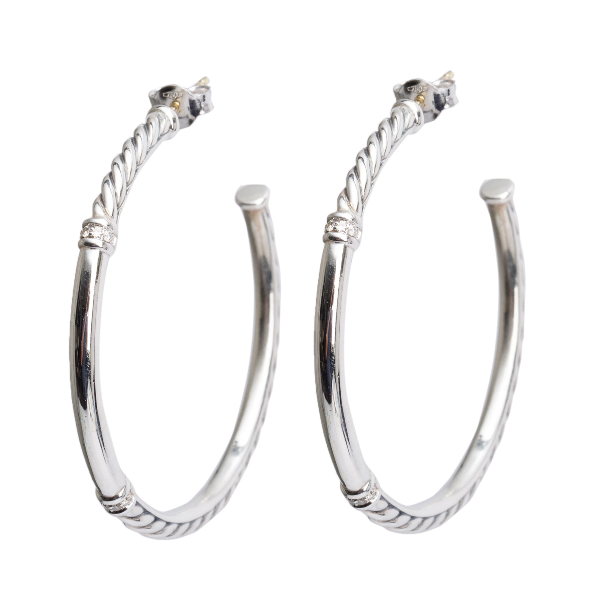 David Yurman Sterling Silver Diamond Cable Hoop Earrings