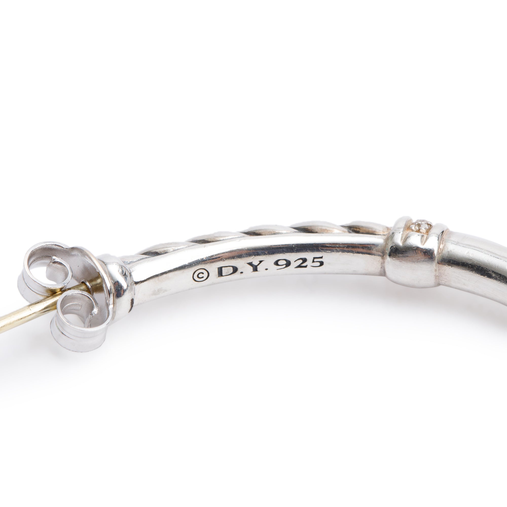 David Yurman Sterling Silver Diamond Cable Hoop Earrings