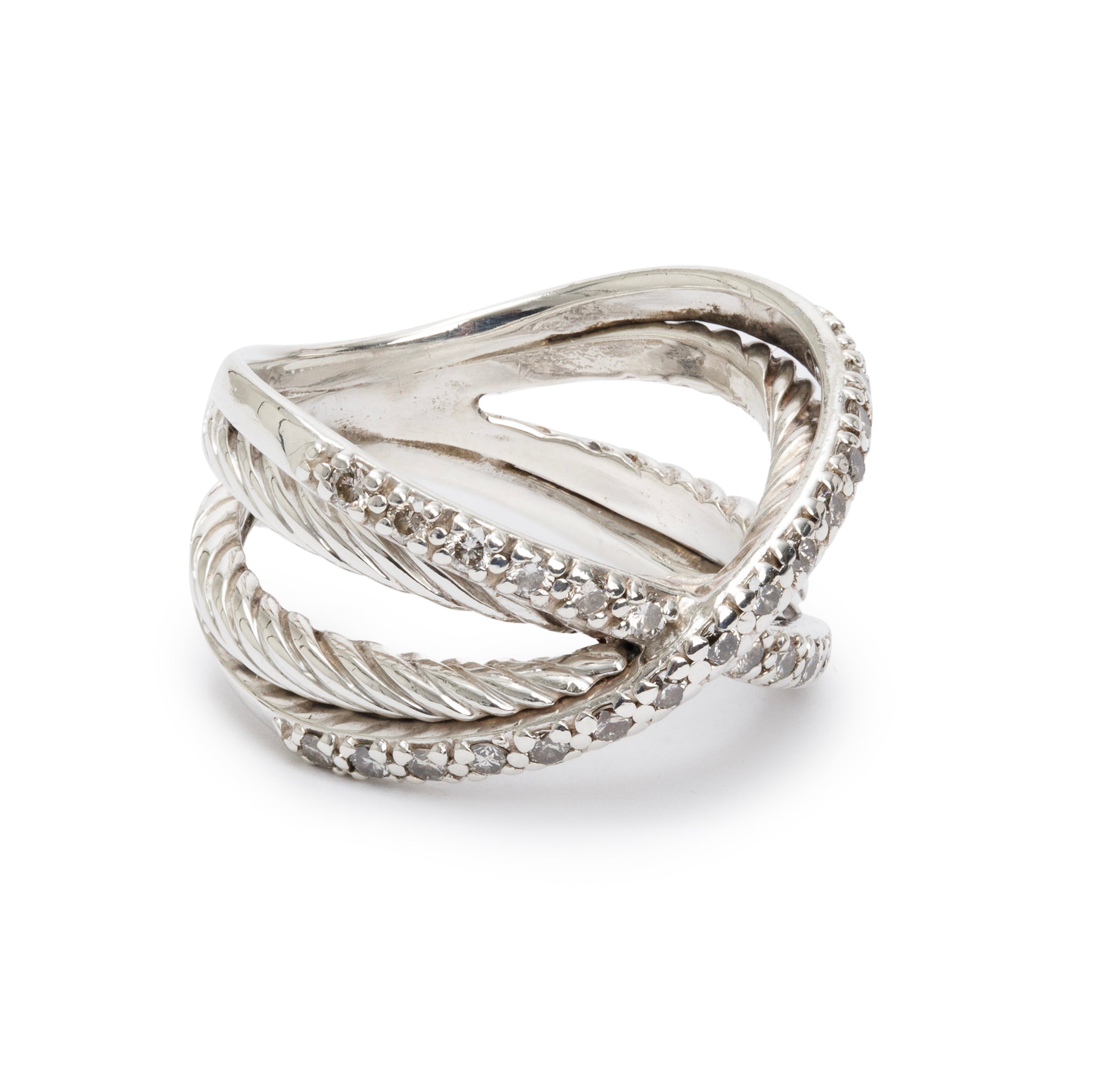 David Yurman Sterling Silver Diamond Cable 'X' Crossover Ring, Size 6.75