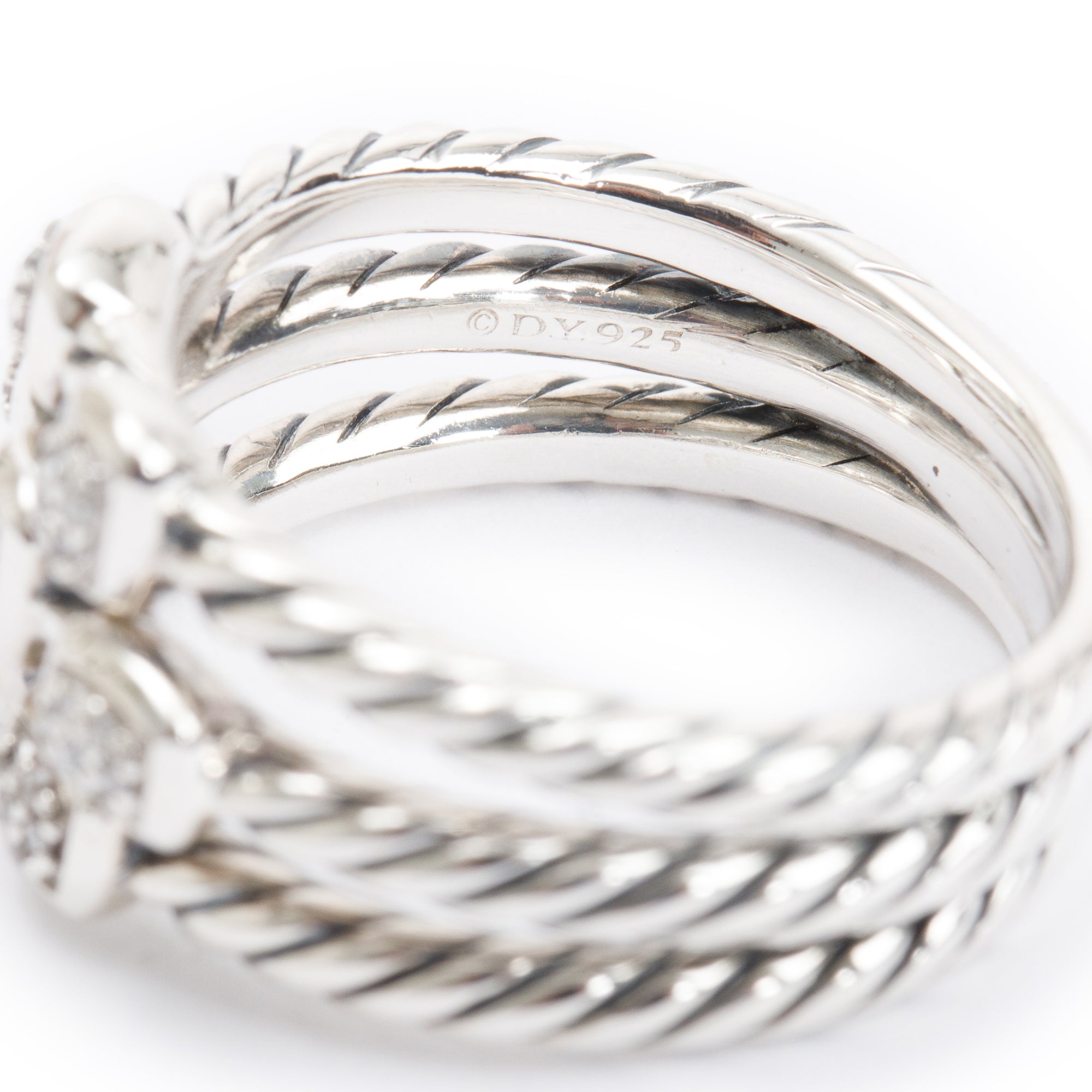 David Yurman Sterling Silver Diamond Confetti Three-Row Ring, Size 8