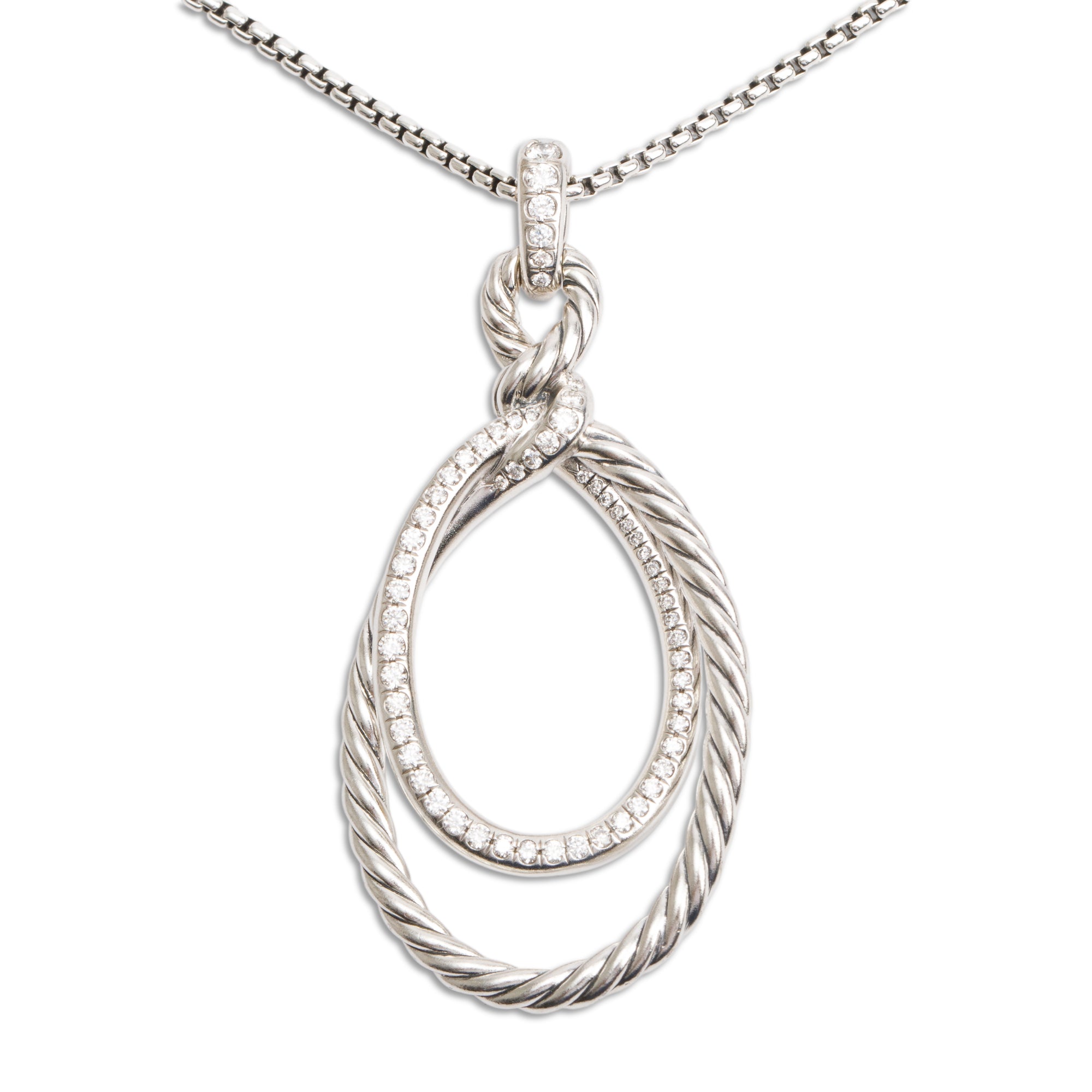 David Yurman Sterling Silver Diamond Continuance Pendant Necklace