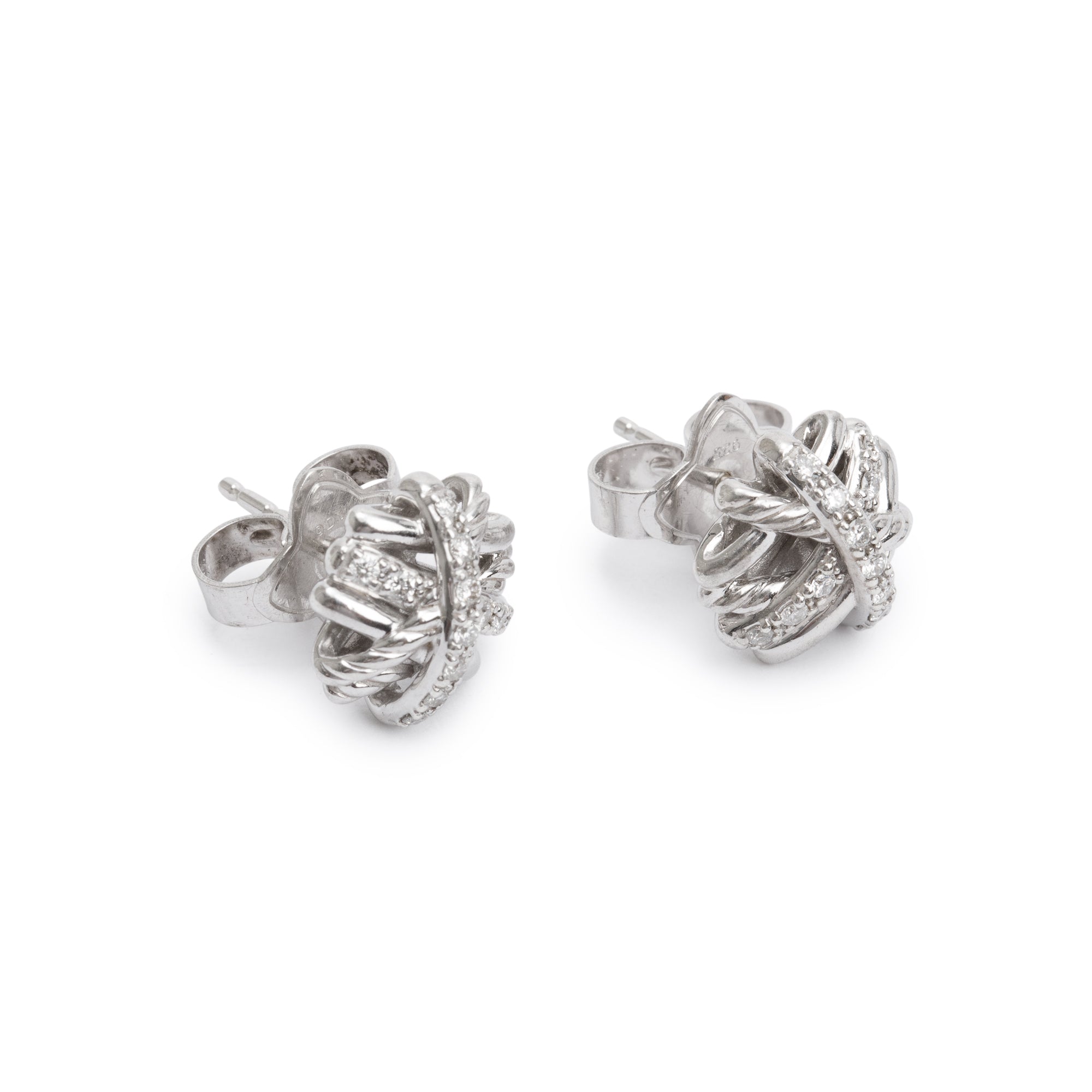 David Yurman Sterling Silver Diamond Crossover 11MM Stud Earrings